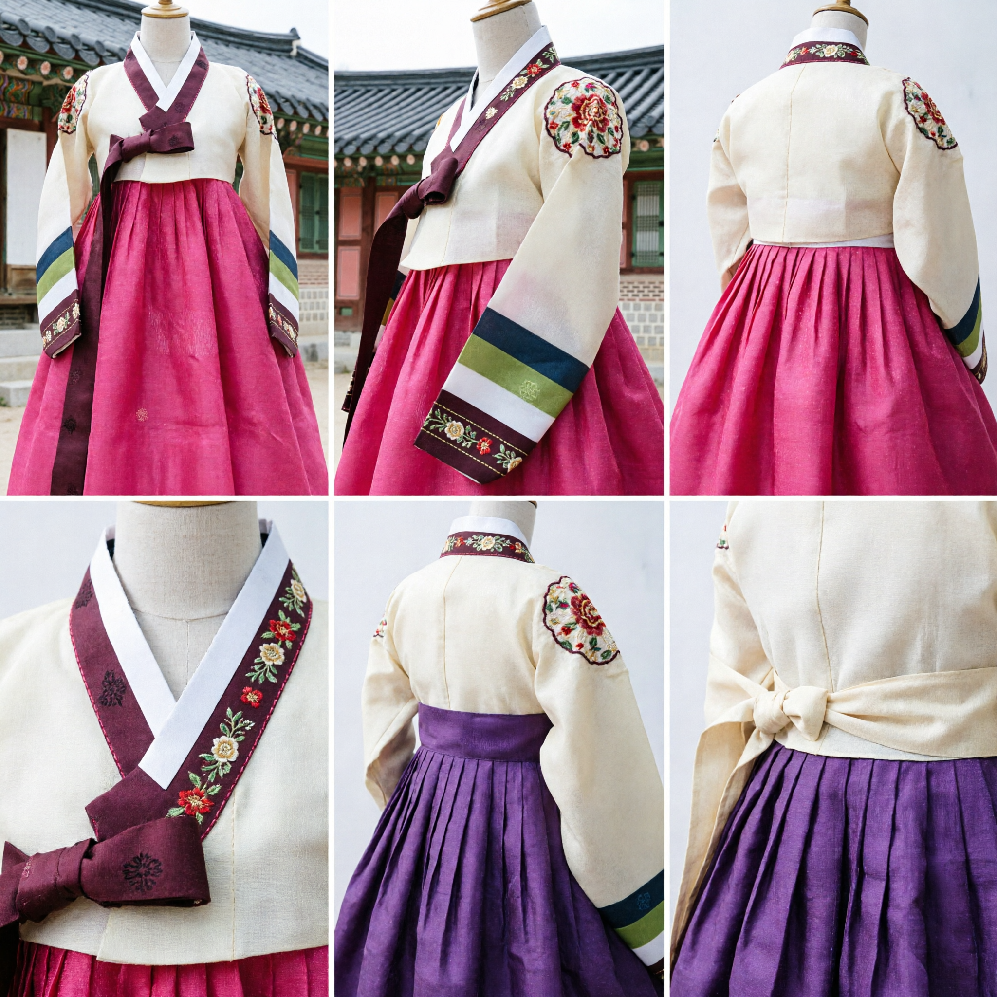 Traditional Korean Hanbok Dress Pink Chima and Colorful Striped Jeogori Top for Girls Festival Wedding