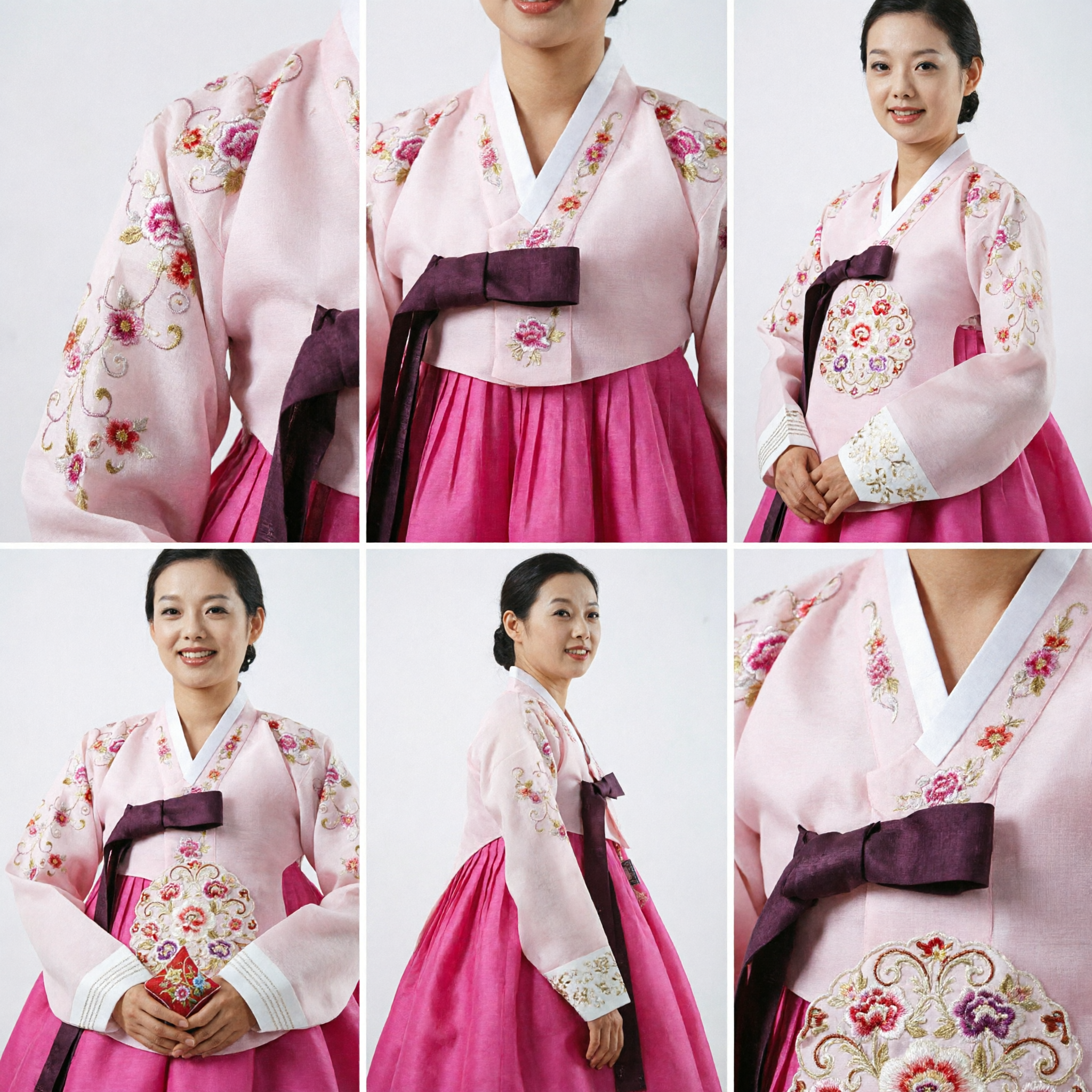 Elegant Pink Floral Embroidery Korean Hanbok Traditional Dress for Women Wedding and Holiday Occasions