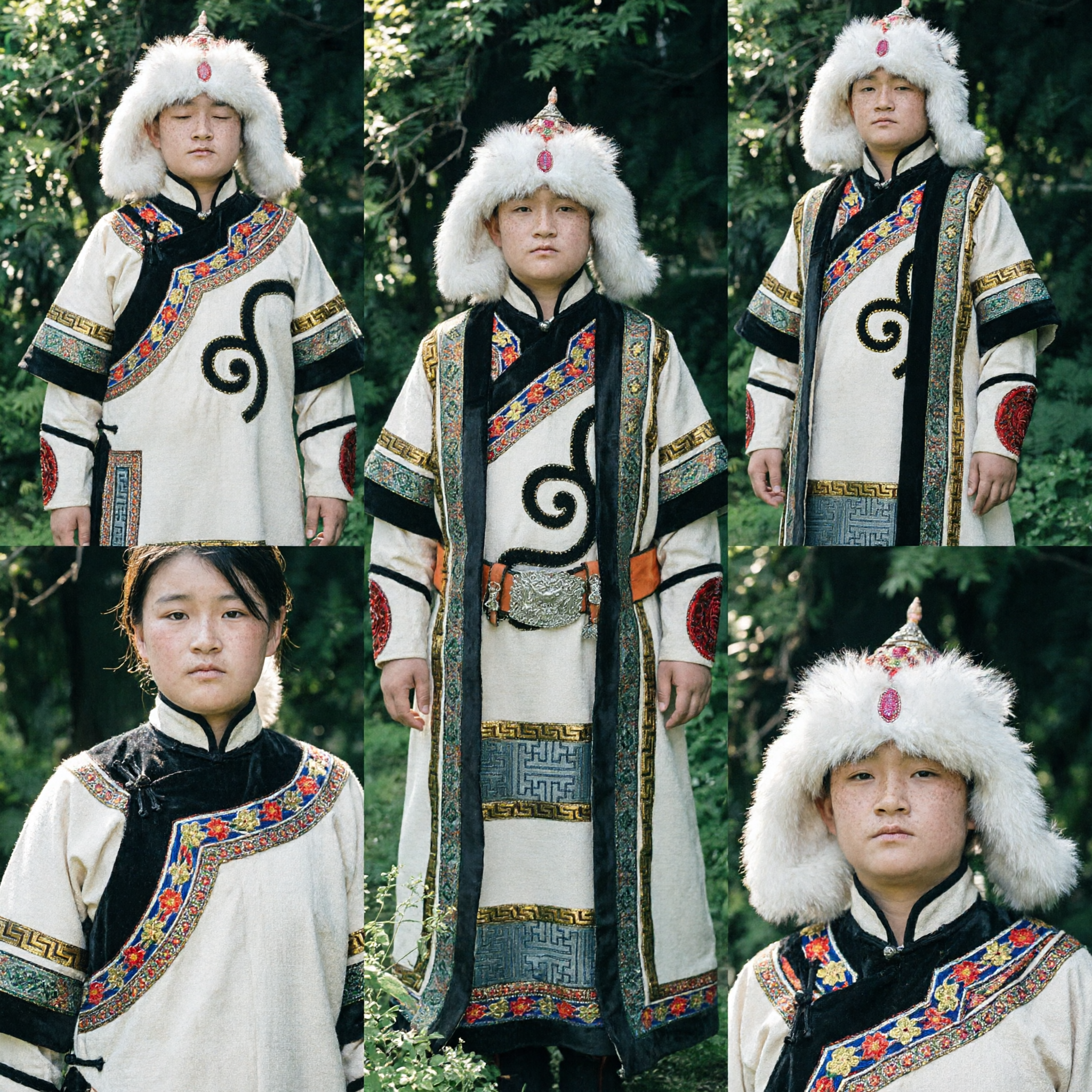 Traditional Mongolian Boy Costume Kids Ethnic Deel Robe with Fur Hat for Dance Performance Festival