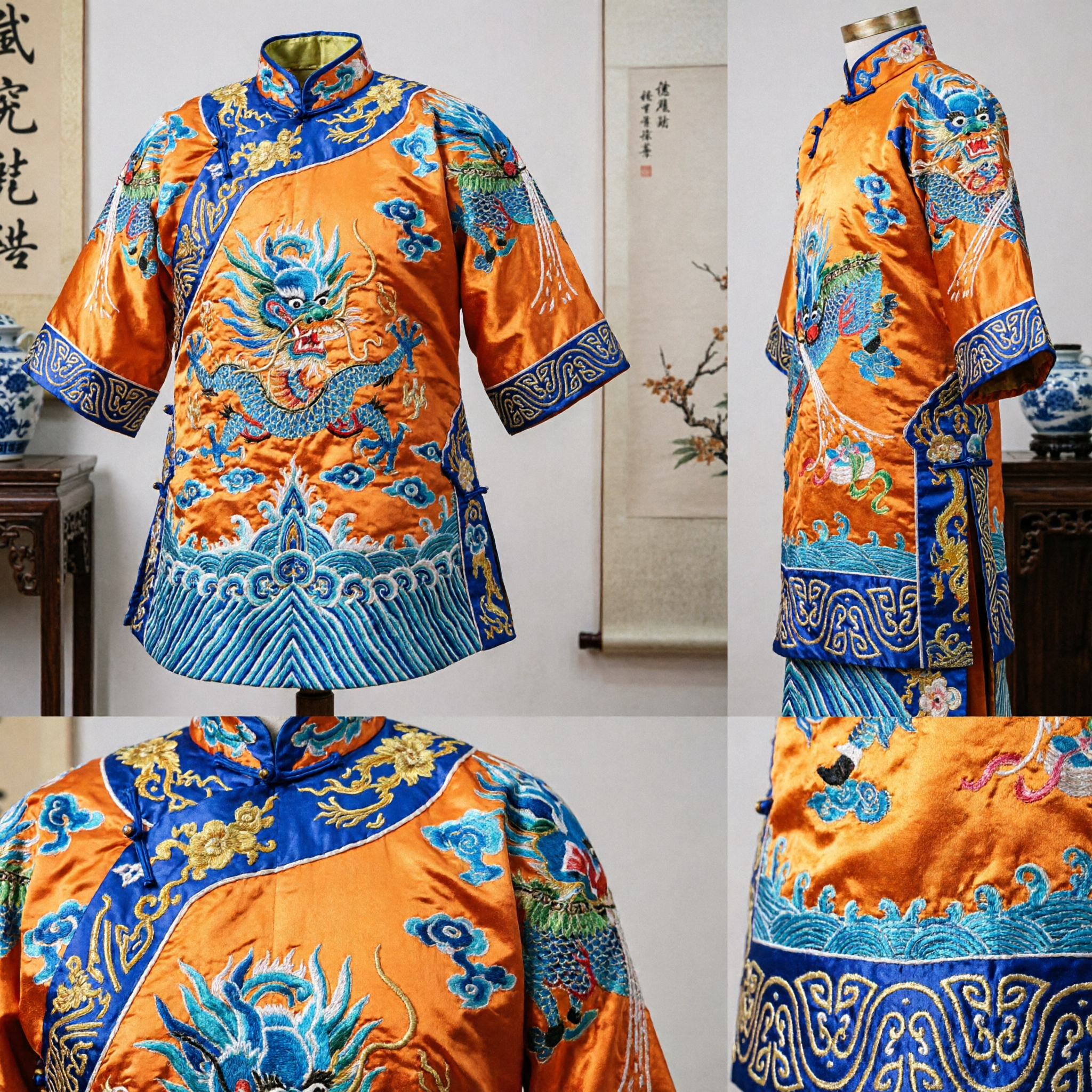 Chinese Traditional Yellow Dragon Robe Peking Opera Costume Embroidered Satin Clothing for Men Stage Performance
