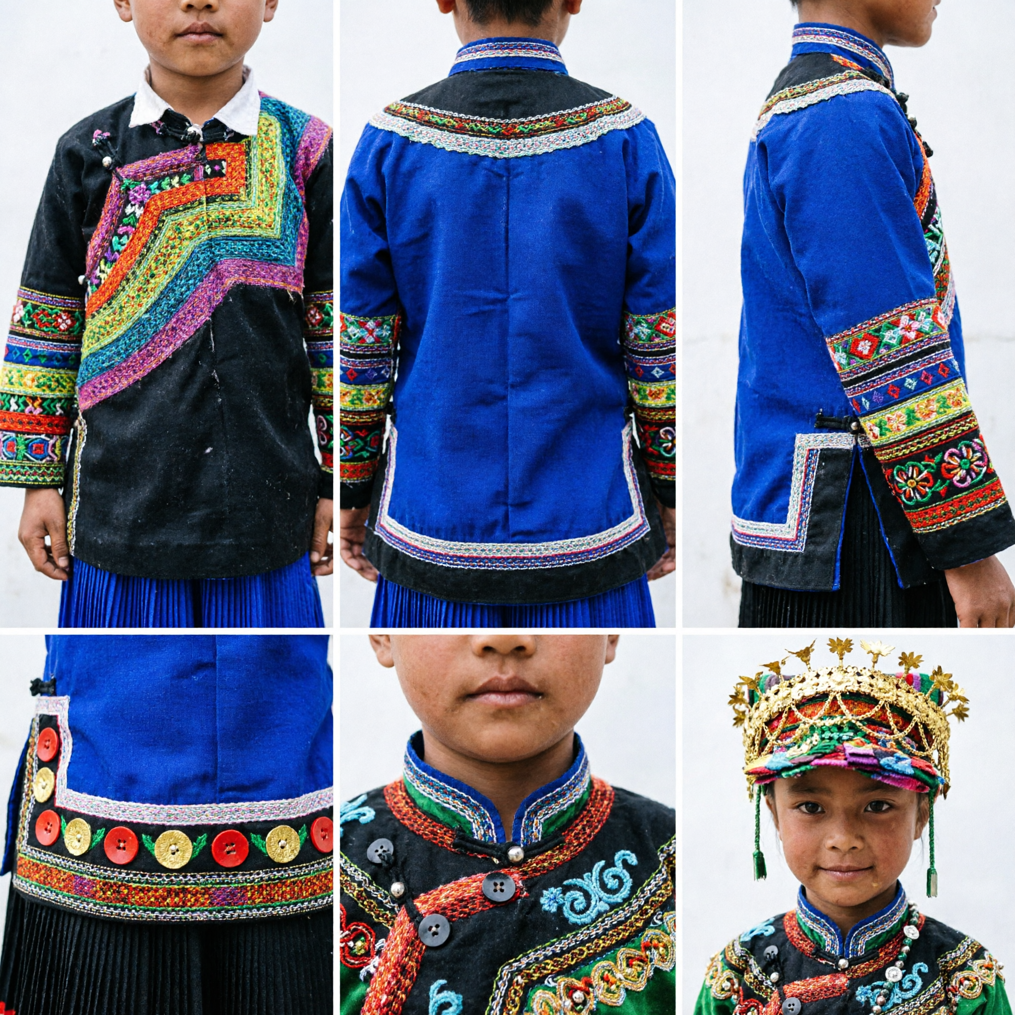 Traditional Chinese Ethnic Minority Costume for Kids Boys Girls Embroidered Folk Dance Performance Outfit