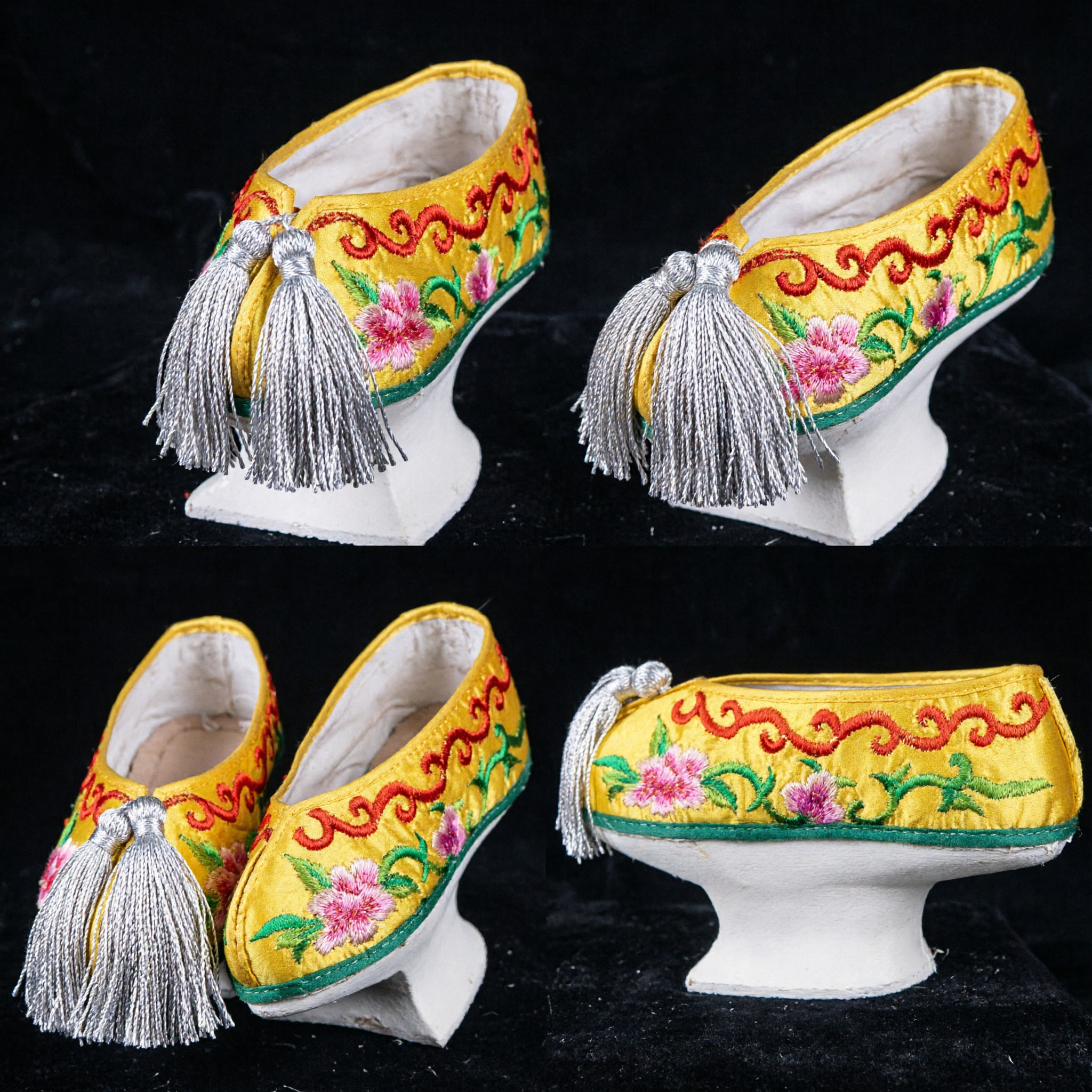 Traditional Chinese Yellow Dragon Embroidered Shoes with Tassels for Women Hanfu and Stage Performance
