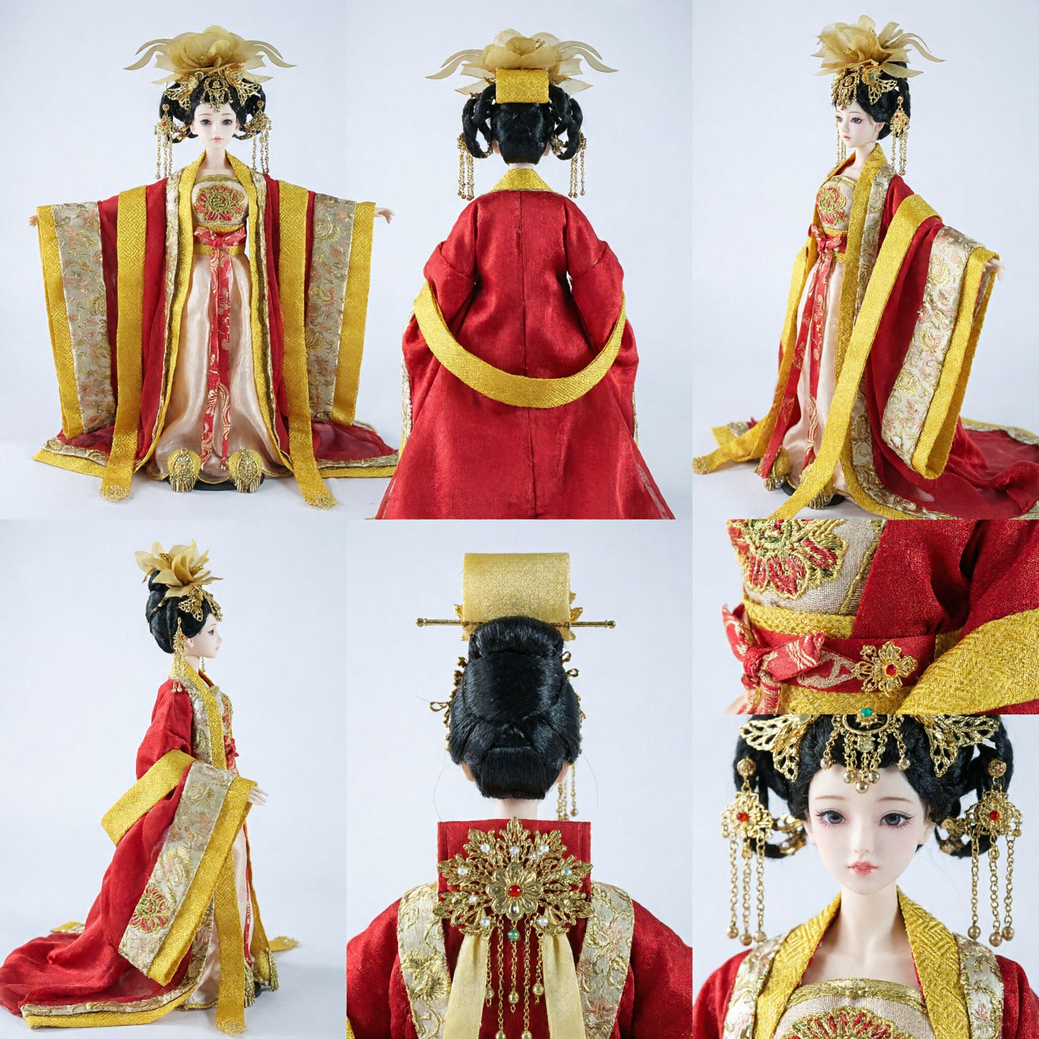 Exquisite Traditional Chinese Hanfu Doll in Ornate Imperial Gold and Red Robe Cultural Collectible Gift