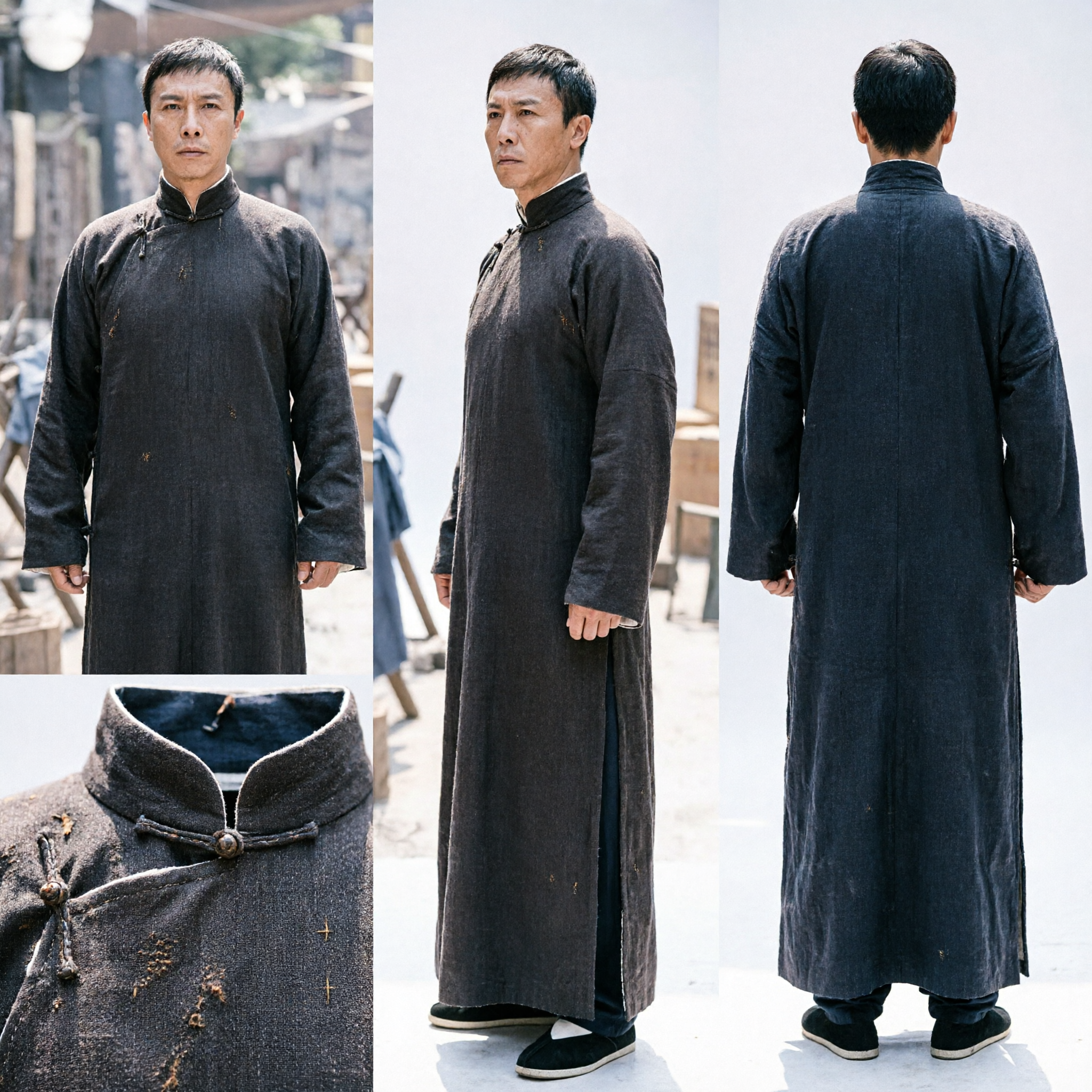 Men's Traditional Chinese Changshan Long Robe Vintage Kung Fu Martial Arts Costume Republican Era Clothing