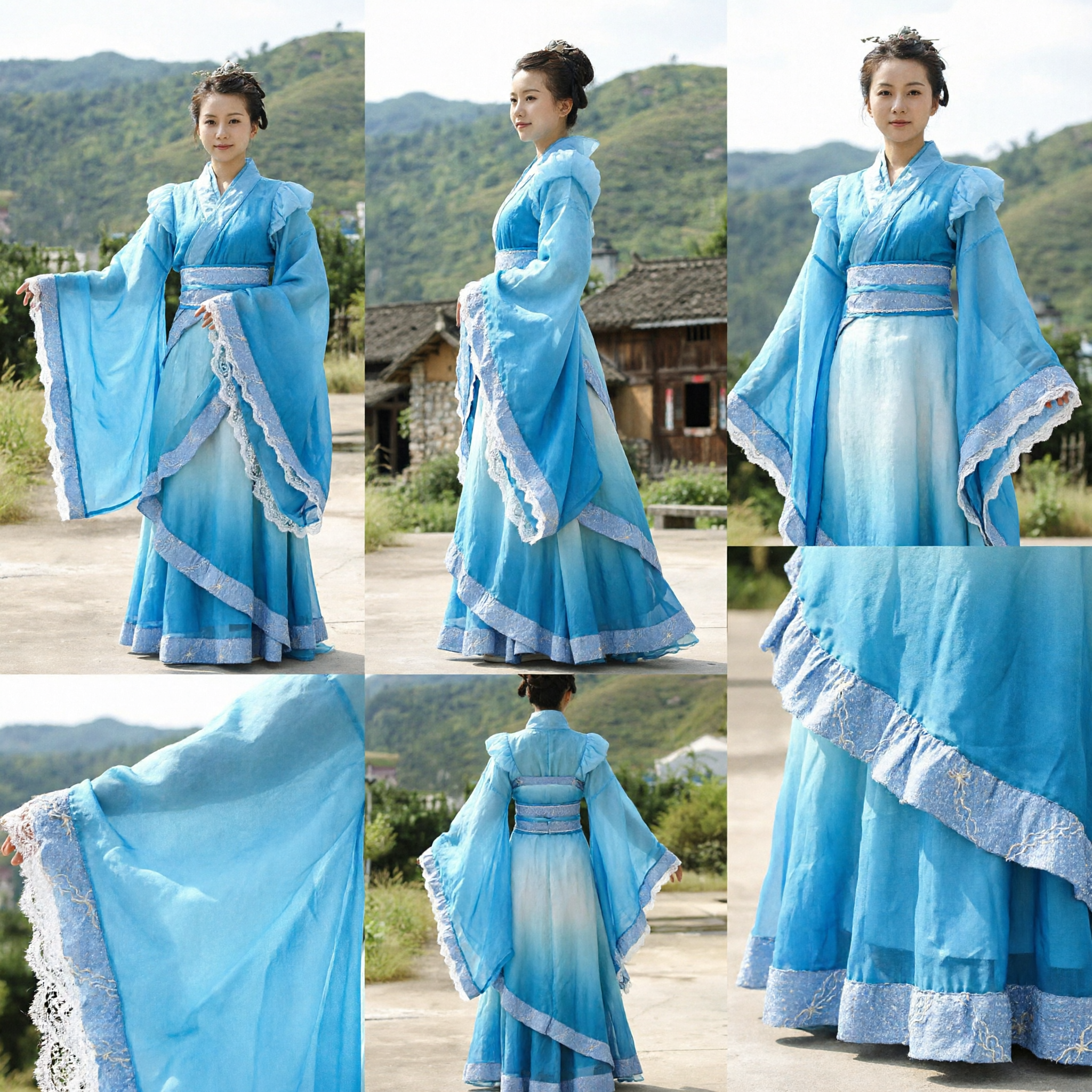 Traditional Chinese Hanfu Blue Ancient Costume Dress Women's Historical Cosplay and Cultural Performance Clothing