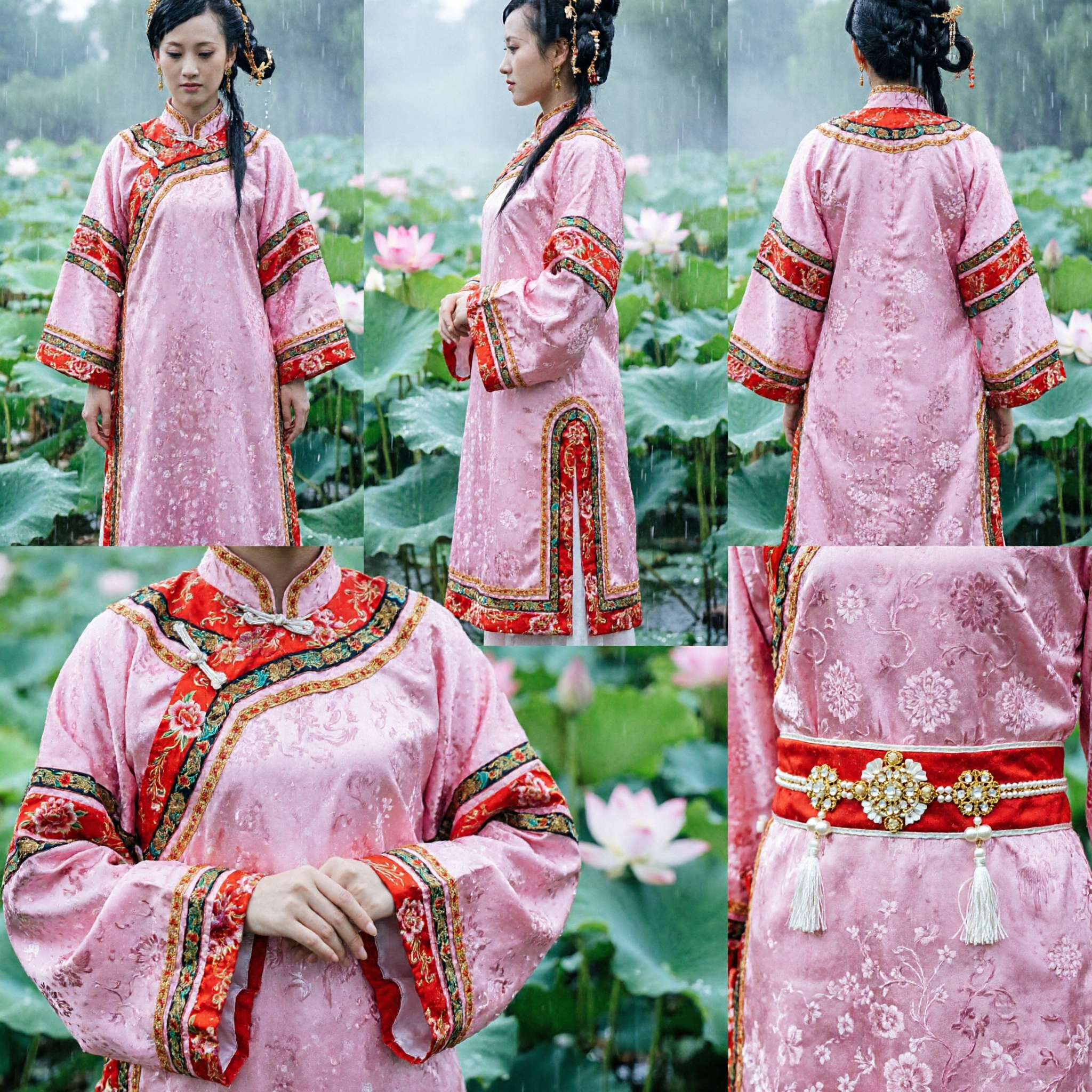 Traditional Chinese Pink Floral Cheongsam Dress and Yellow Oil Paper Umbrella Set for Women Ancient Costume Photography