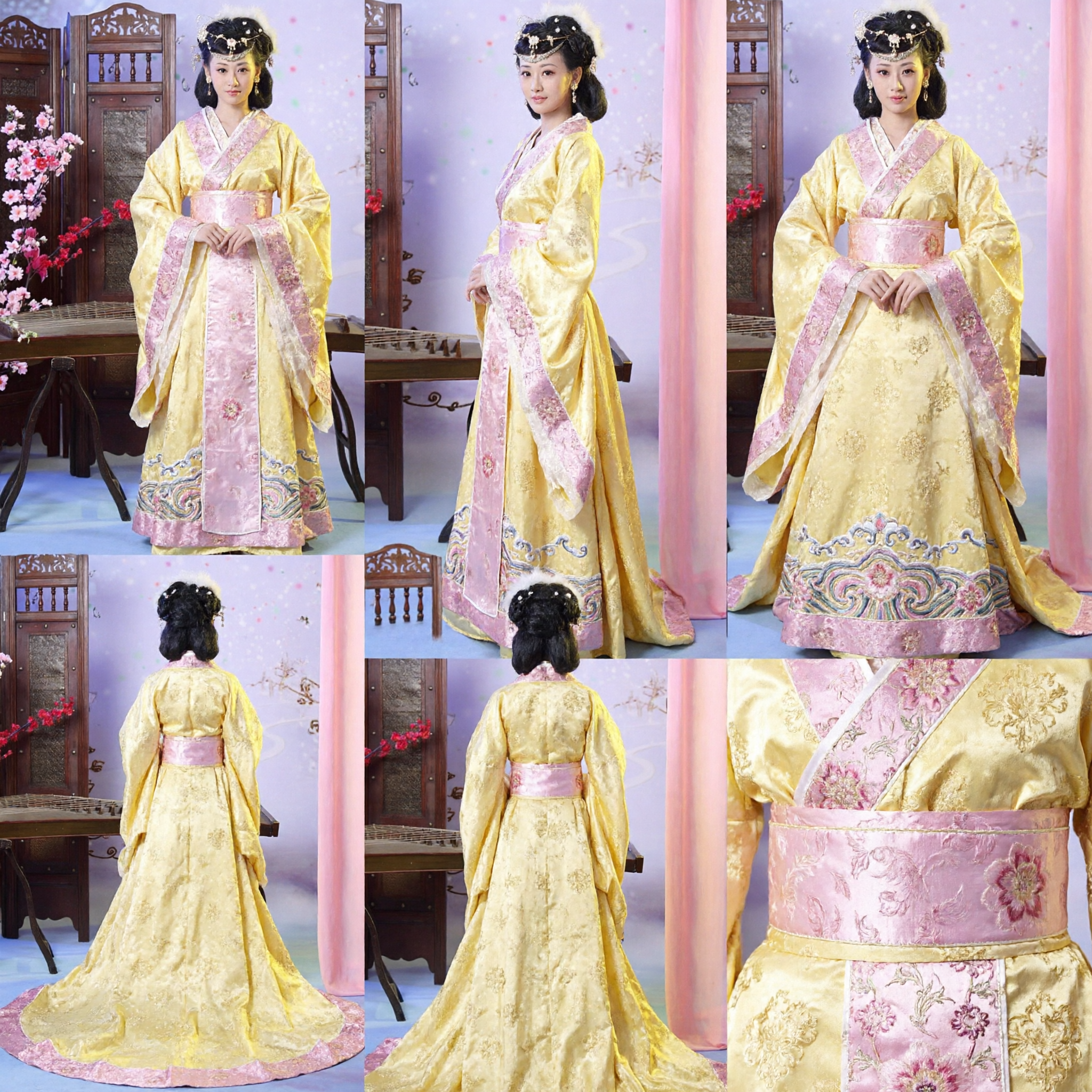 Exquisite Yellow Tang Dynasty Palace Princess Costume Traditional Chinese Hanfu Dress for Women Cosplay