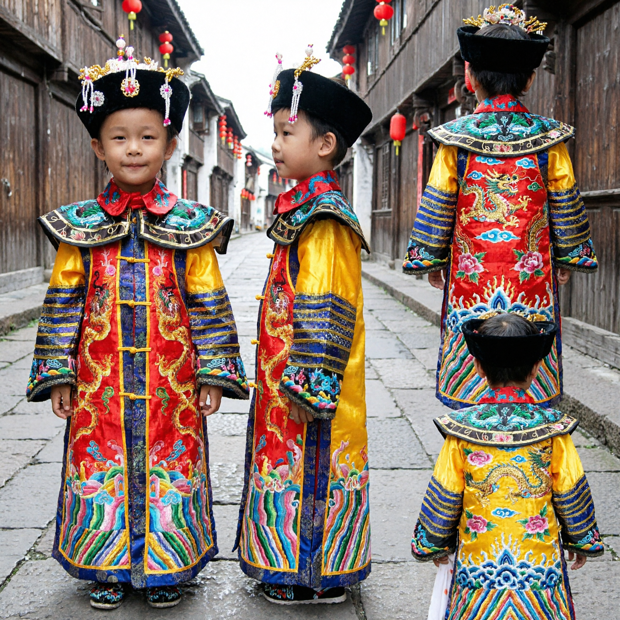 Kids Traditional Chinese Emperor Costume Boy Ancient Dragon Robe Qing Dynasty Outfit for Performance