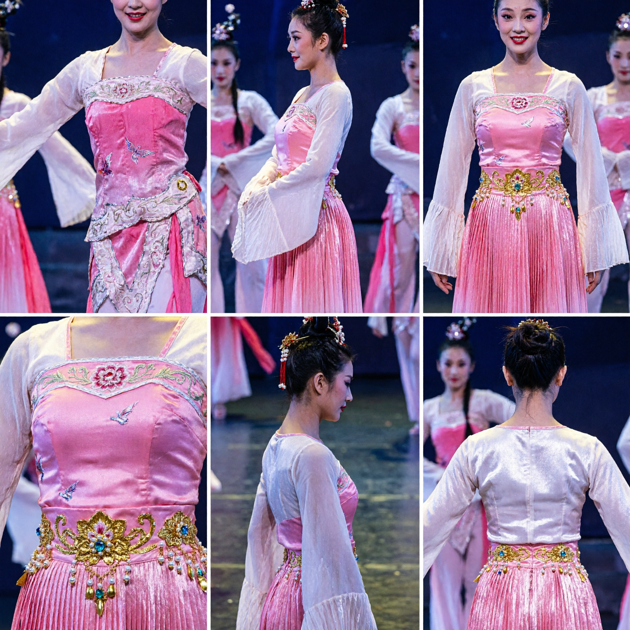 Pink Traditional Chinese Hanfu Dance Costume with Water Sleeves for Women Folk Stage Performance