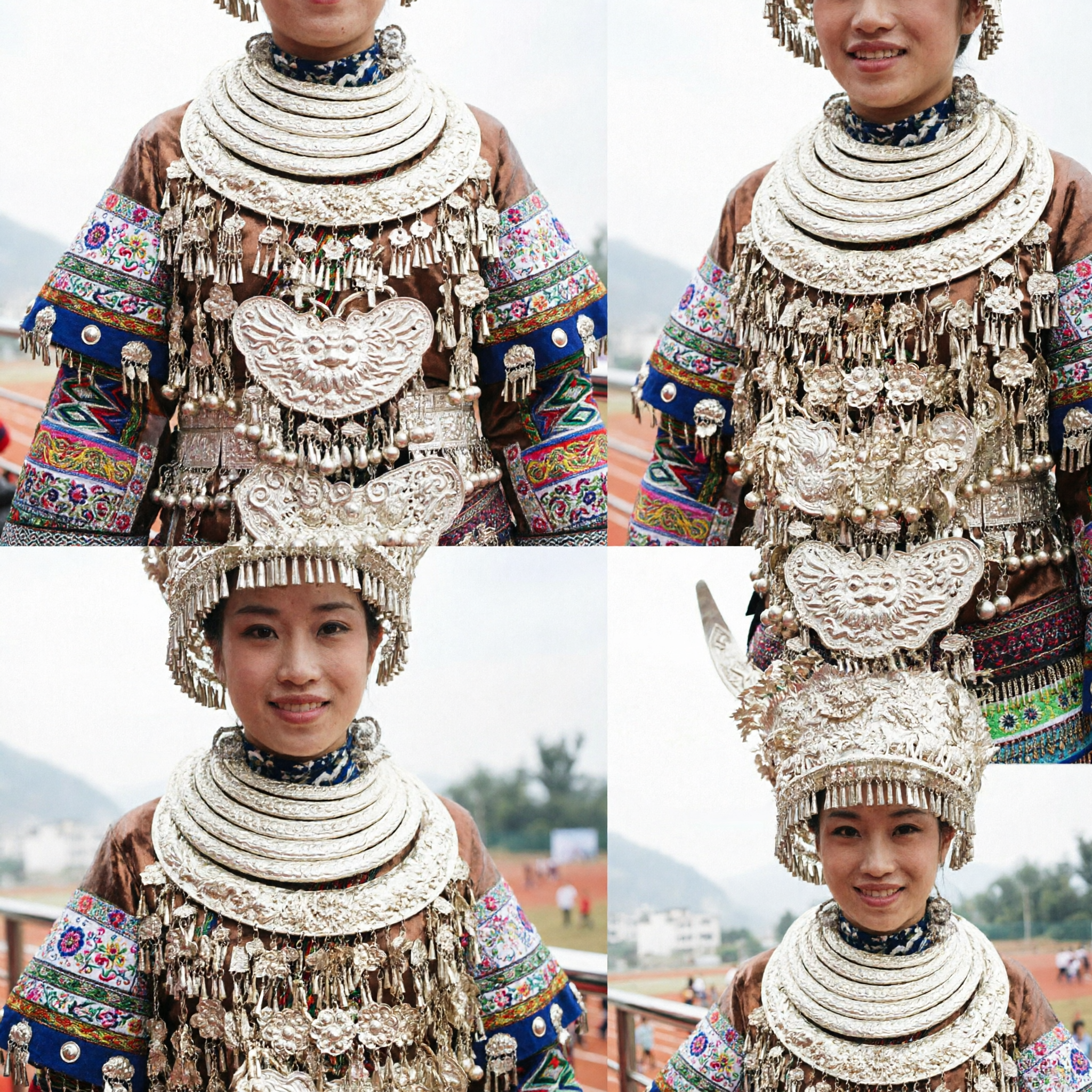 Exquisite Women's Miao Ethnic Silver Horn Headdress and Embroidered Clothing Set for Traditional Festival Celebration