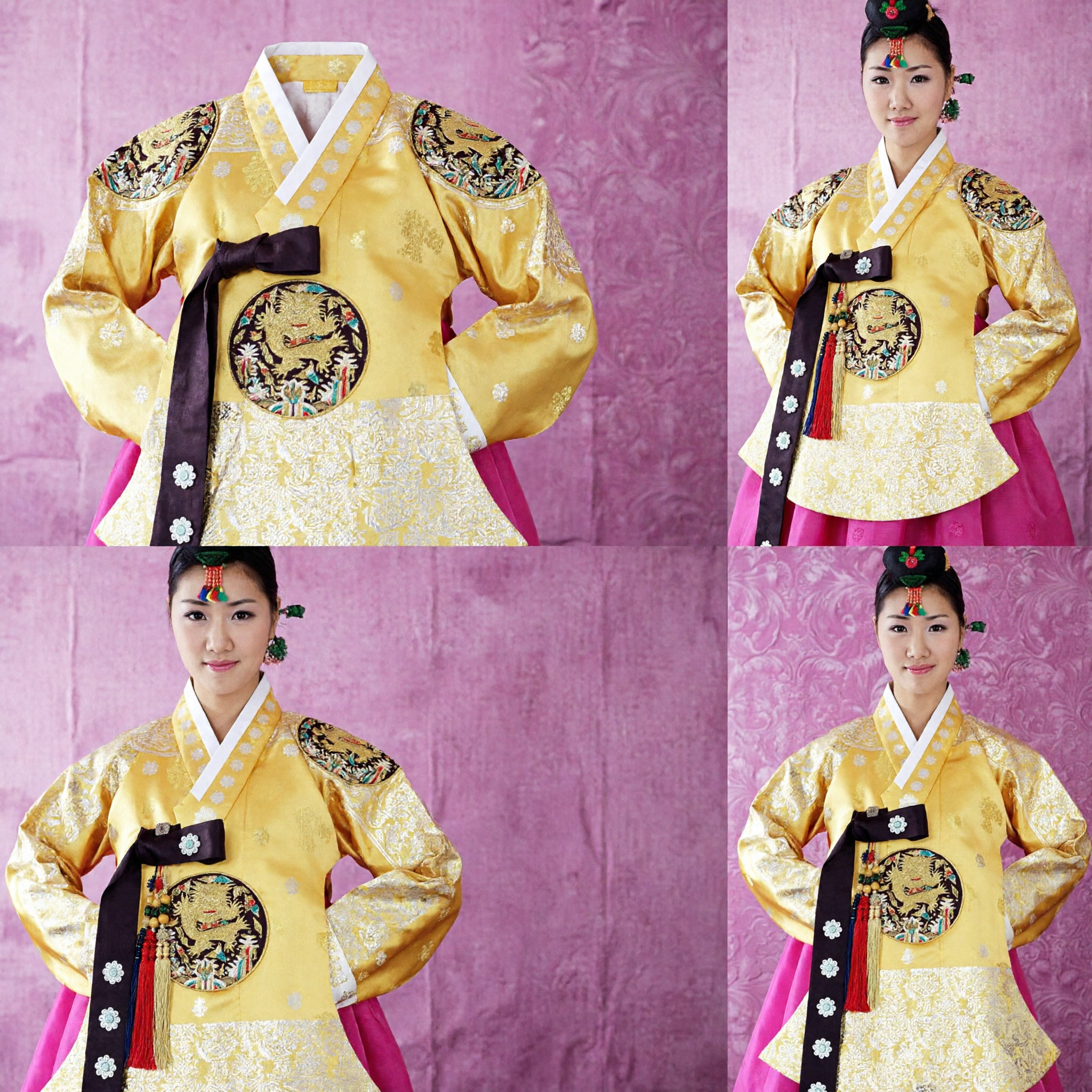 Traditional Yellow Silk Korean Hanbok Palace Style Dress with Pink Skirt for Women Cultural Events