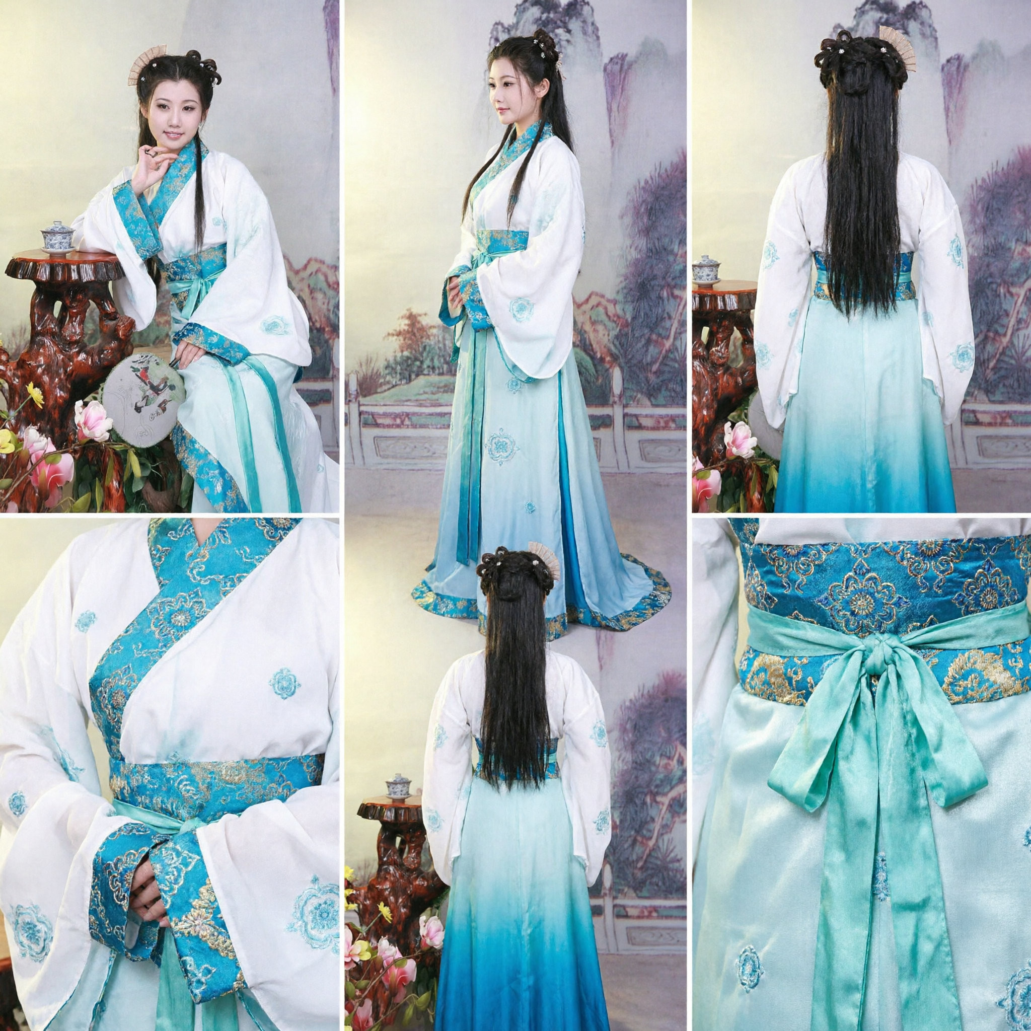 Traditional Chinese Hanfu for Women Ming Dynasty Style Blue and White Ancient Costume Set for Photography and Performance
