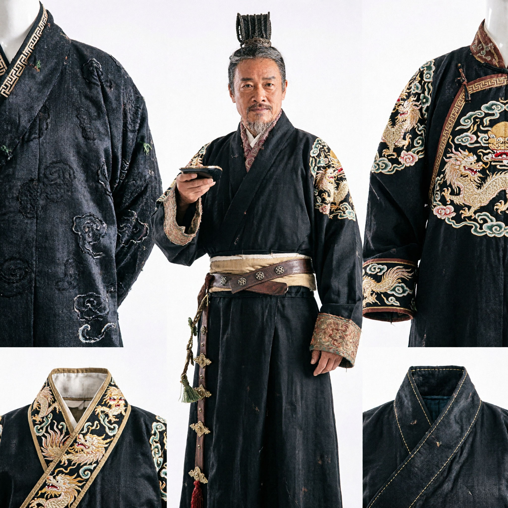 Ancient Chinese Three Kingdoms Cao Cao Black Hanfu Costume Men's Historical Cosplay Outfit for Stage Performance