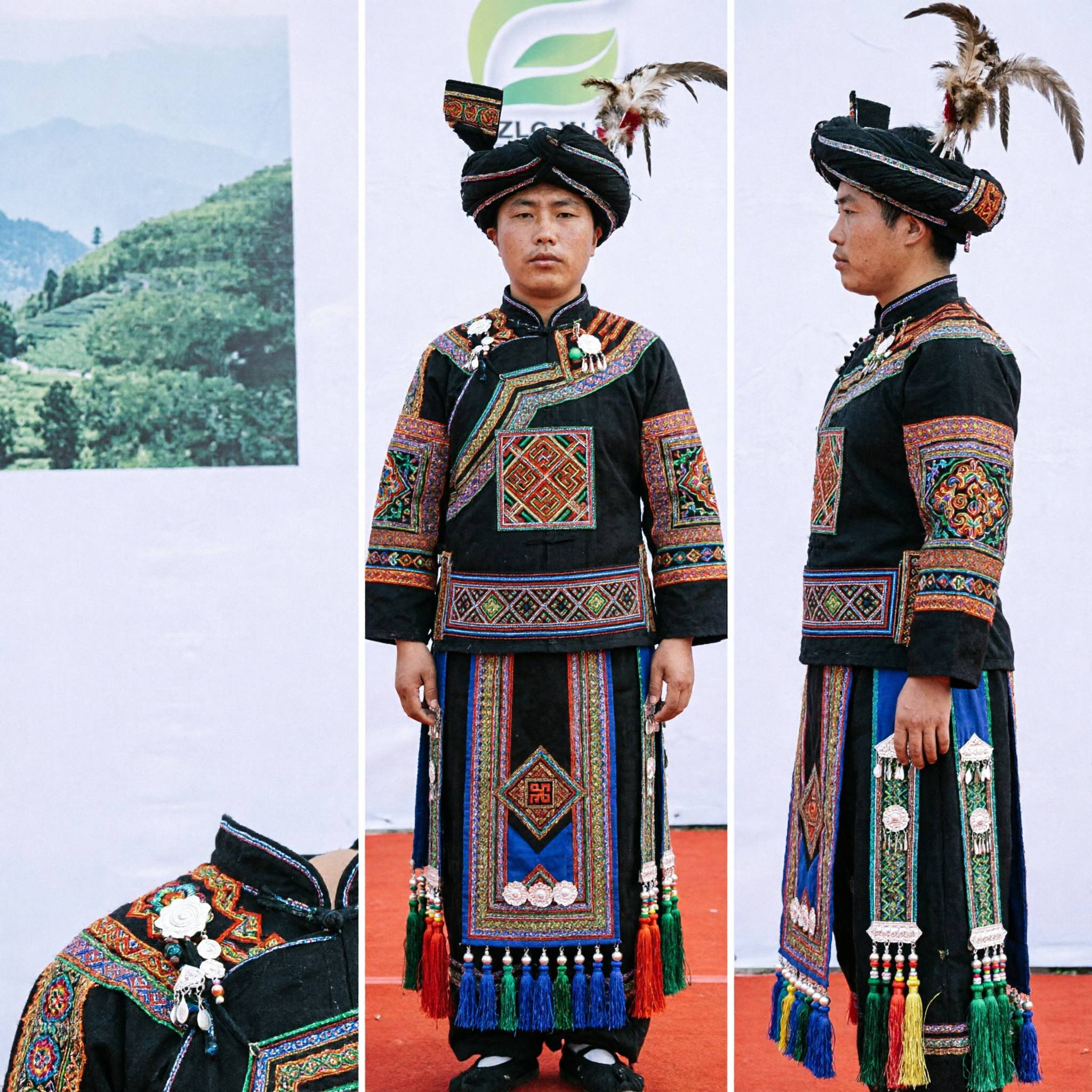 Traditional Chinese Miao Ethnic Minority Lusheng Player Costume Authentic Folk Music Performance Outfit for Men