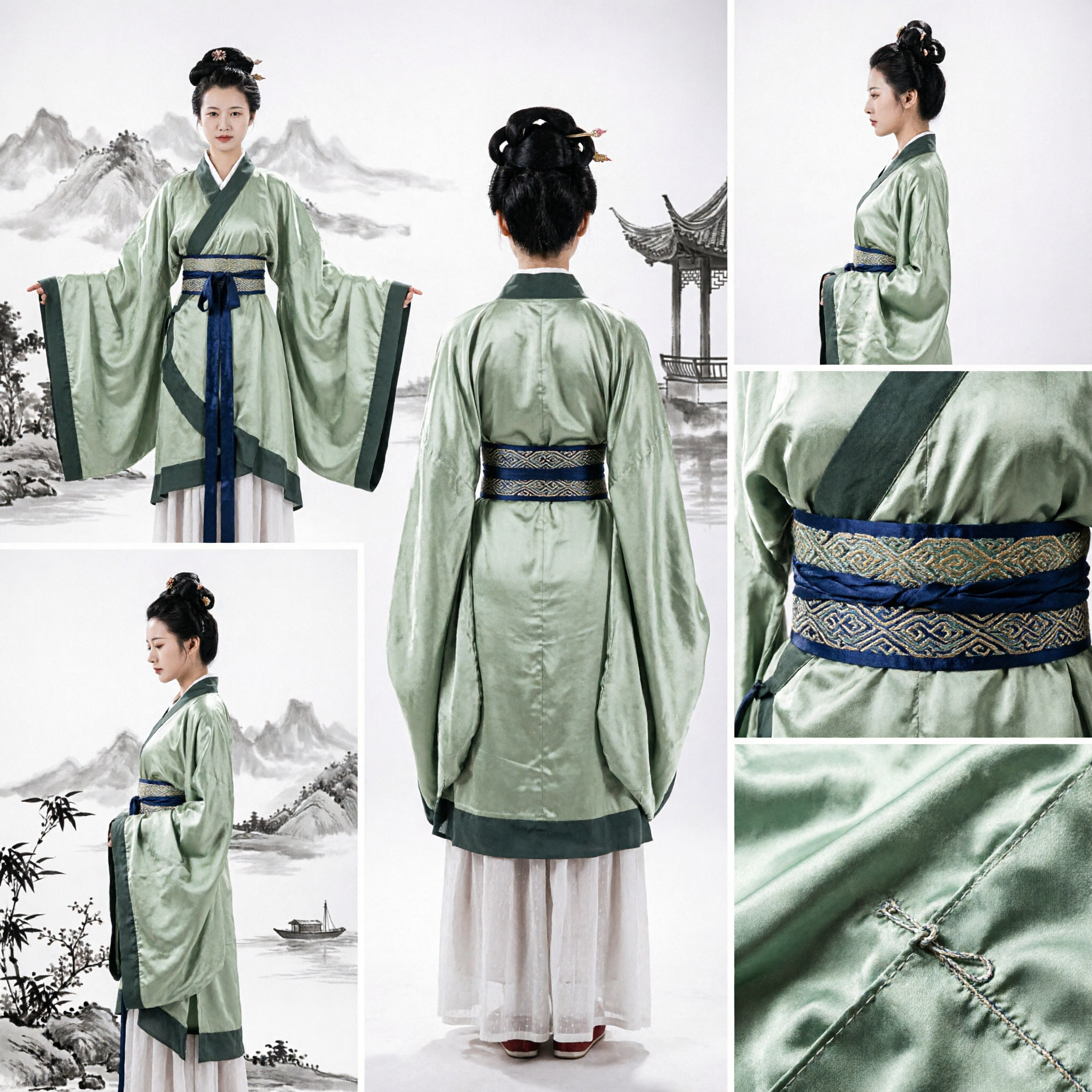 Women's Traditional Chinese Hanfu Green Han Dynasty Palace Dress with Water Sleeves for Dance Performance