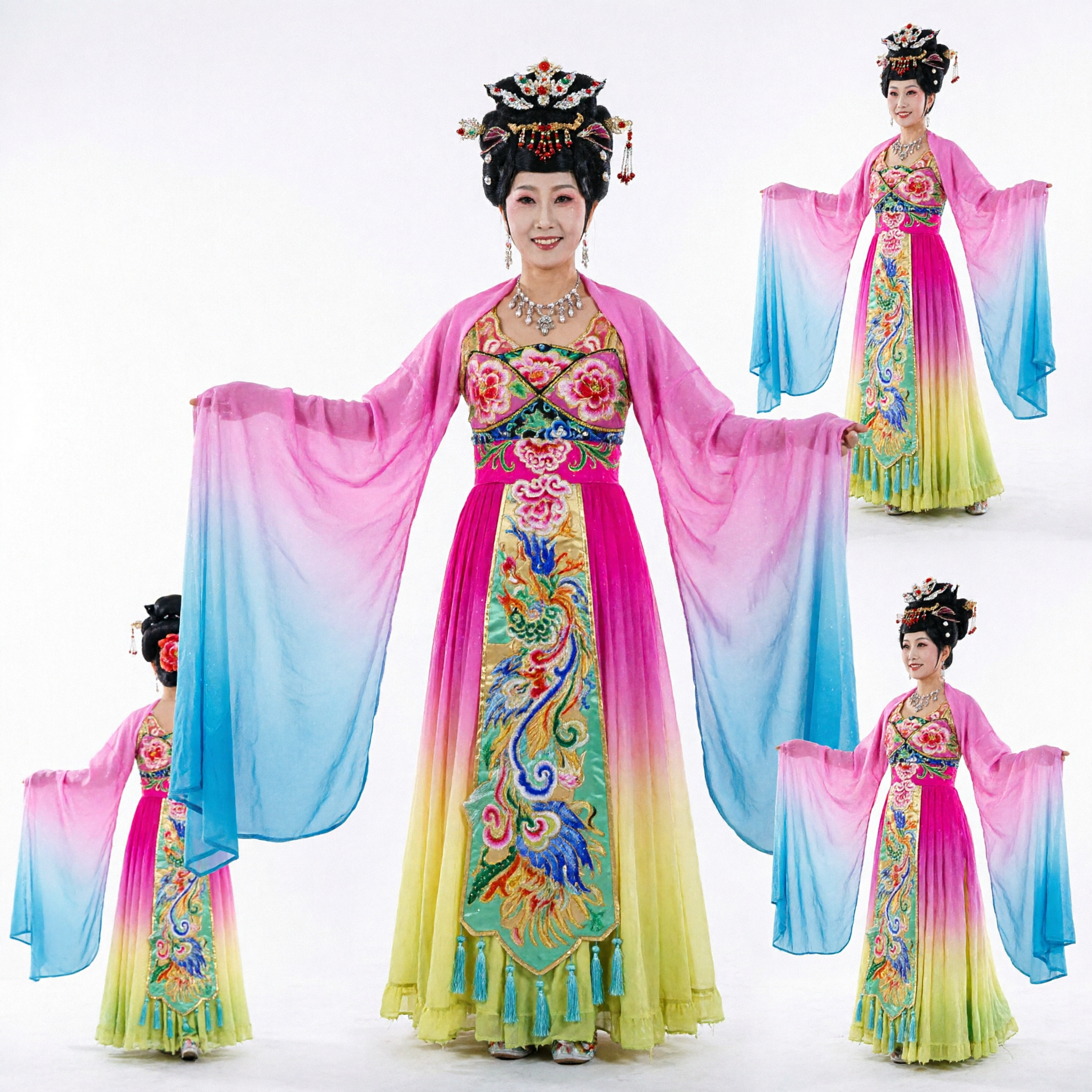 Colorful Chinese Traditional Ribbon Dance Costume Women Stage Performance Dress with Long Silk Sleeves for Festivals