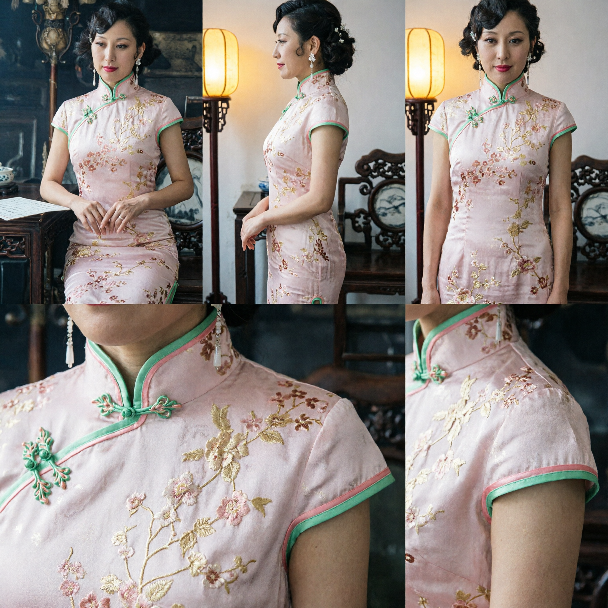 Women's Vintage Pink Silk Cheongsam Floral Embroidery Traditional Chinese Qipao Dress for Special Occasions