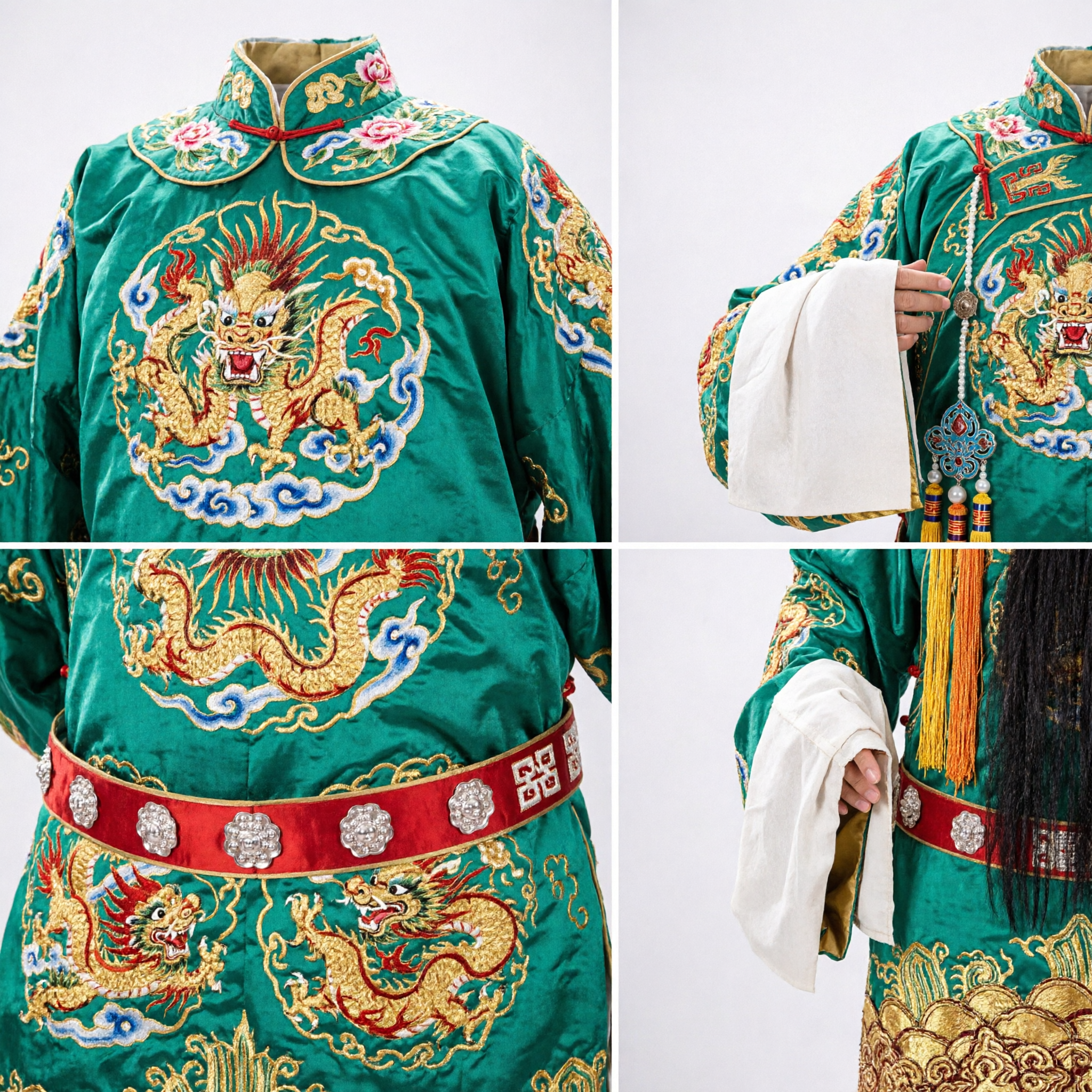 Traditional Chinese Peking Opera Guan Yu Costume Complete Green Warrior Armor Set for Men