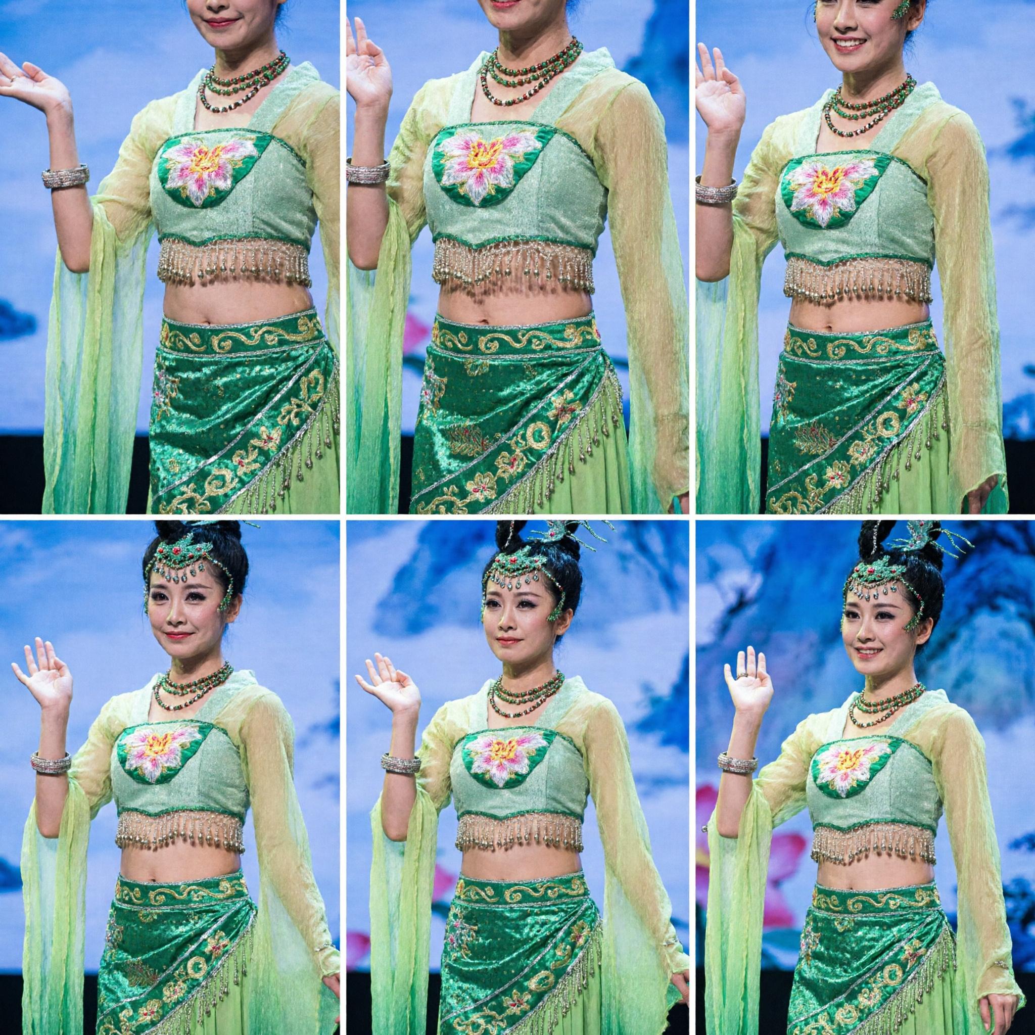 Women's Green Chinese Folk Dance Costume Traditional Peacock Style Stage Performance Outfit Complete Set with Headdress