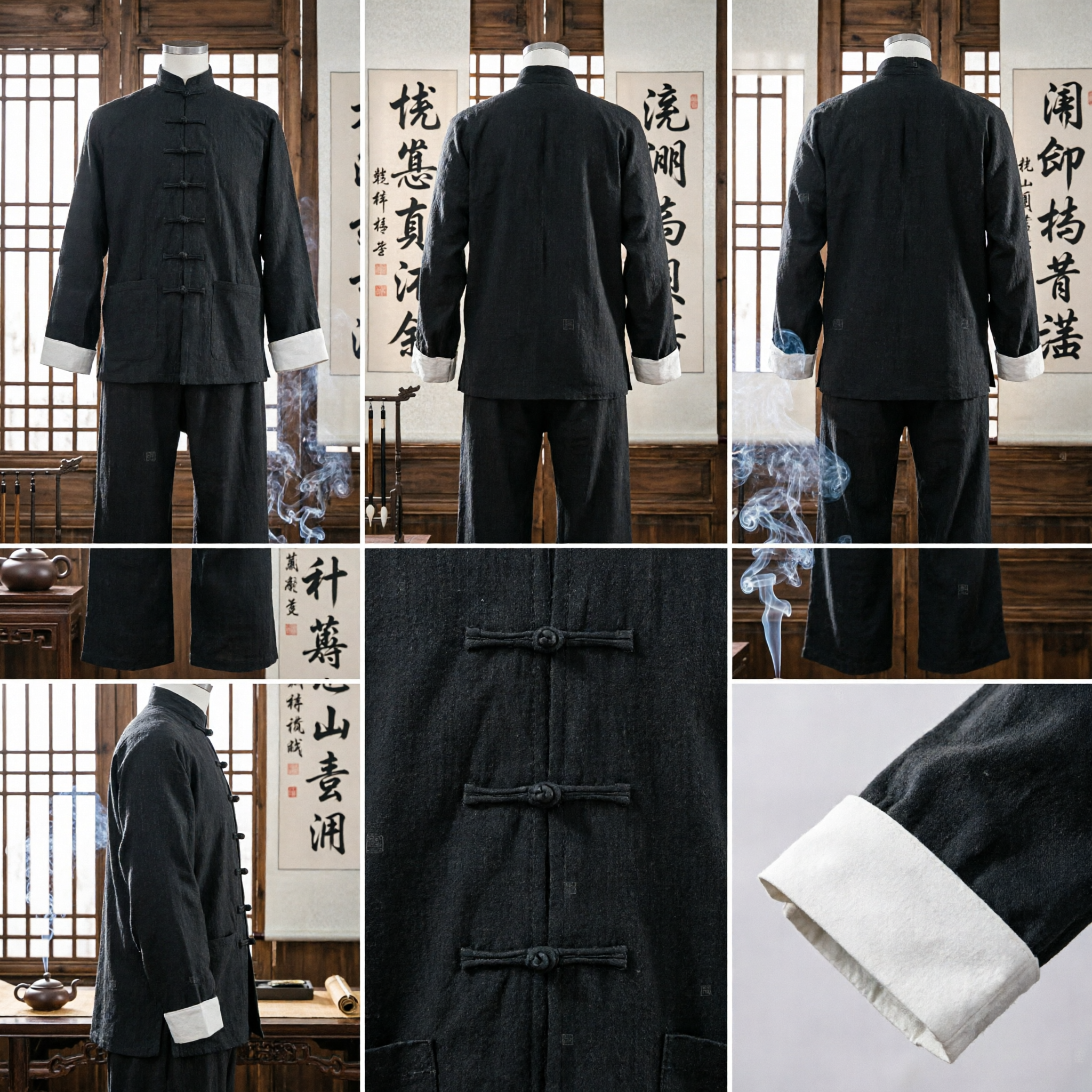 Men's Traditional Chinese Kung Fu Suit Black Tang Suit Tai Chi Uniform Mandarin Collar Martial Arts Clothing