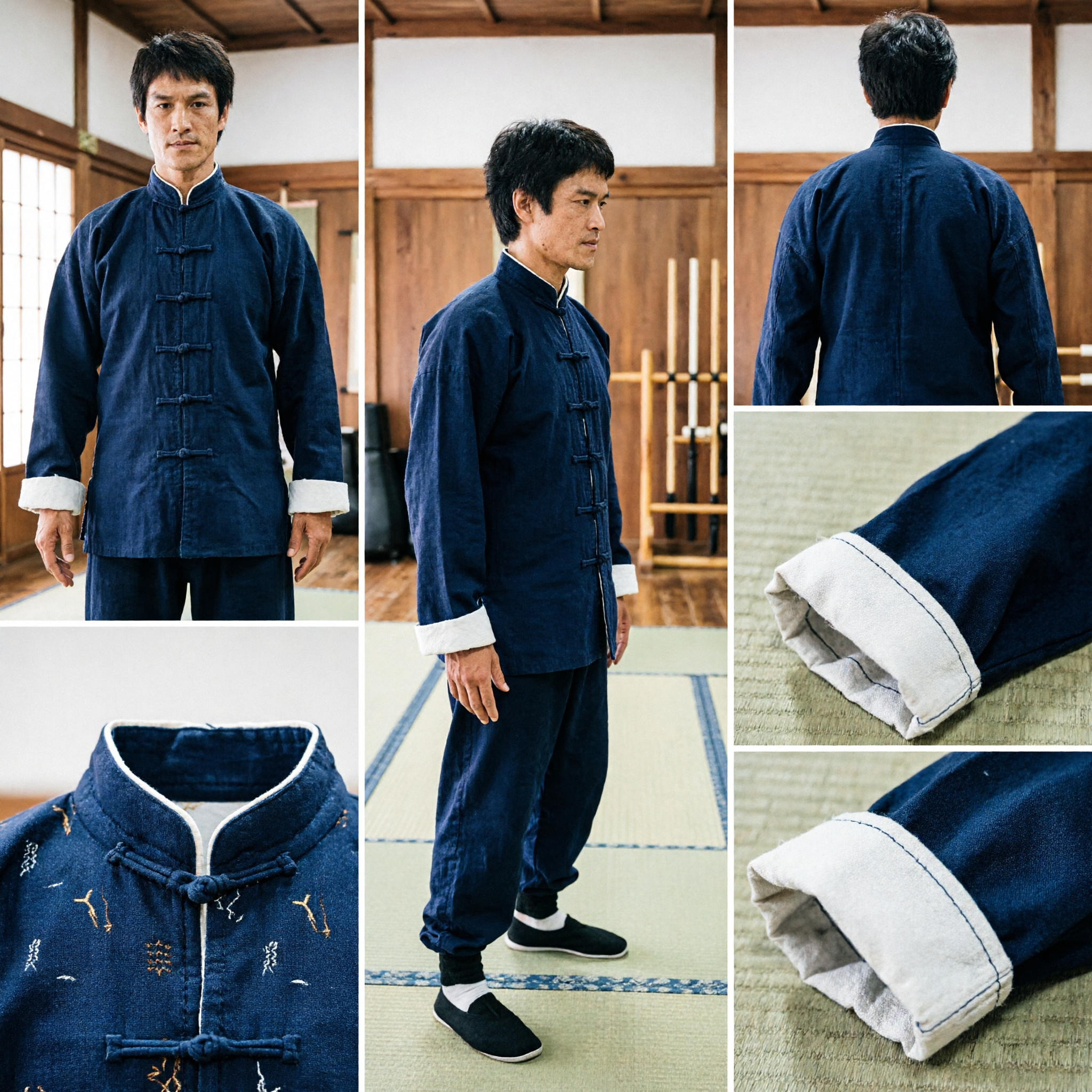 Men's Black Traditional Kung Fu Uniform Bruce Lee Style Martial Arts Tang Suit Set for Training