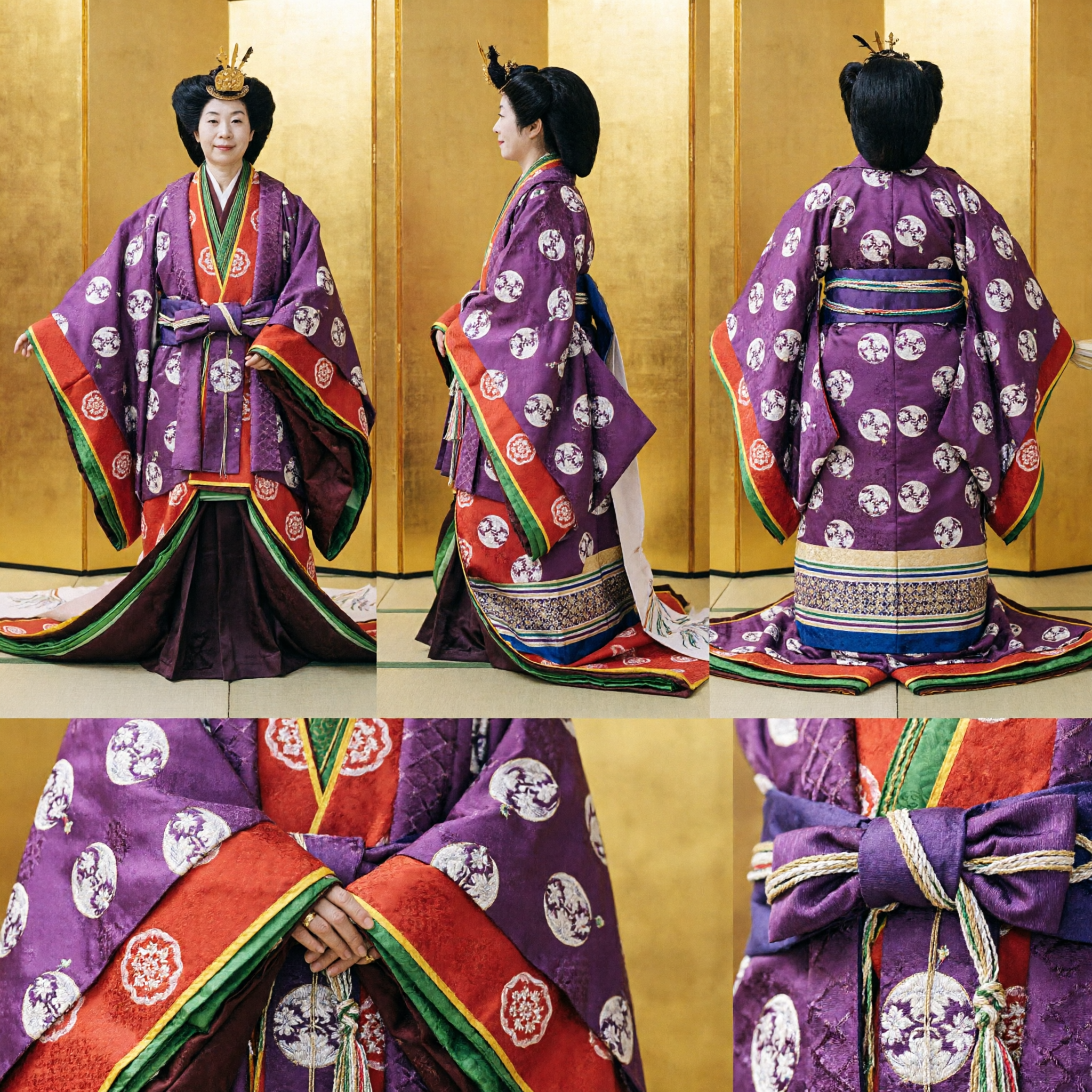 Traditional Japanese Heian Period Junihitoe Kimono Costume Purple Court Lady Noblewoman Outfit for Women