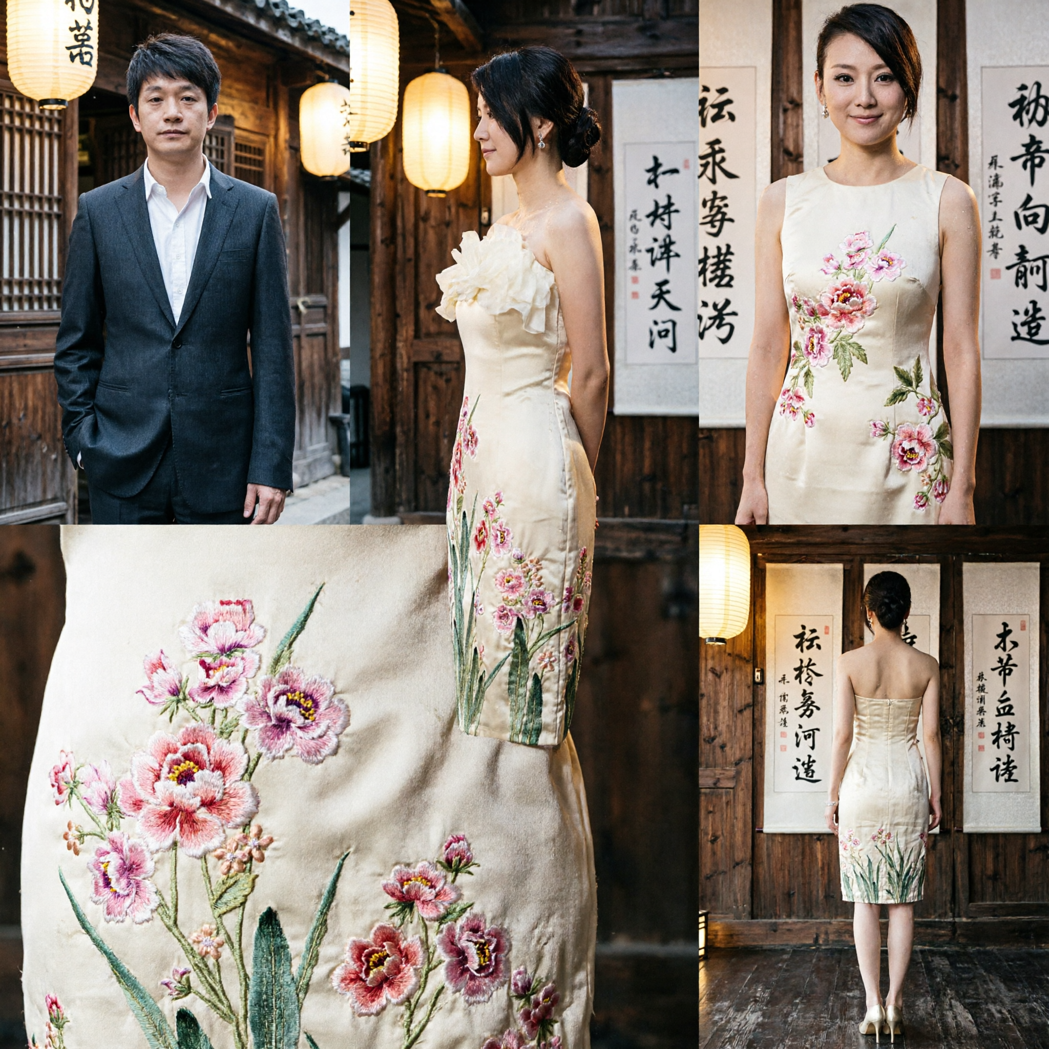 Elegant Floral Embroidered Strapless Cocktail Dress Women's Formal Evening Gown Modern Chinese Style