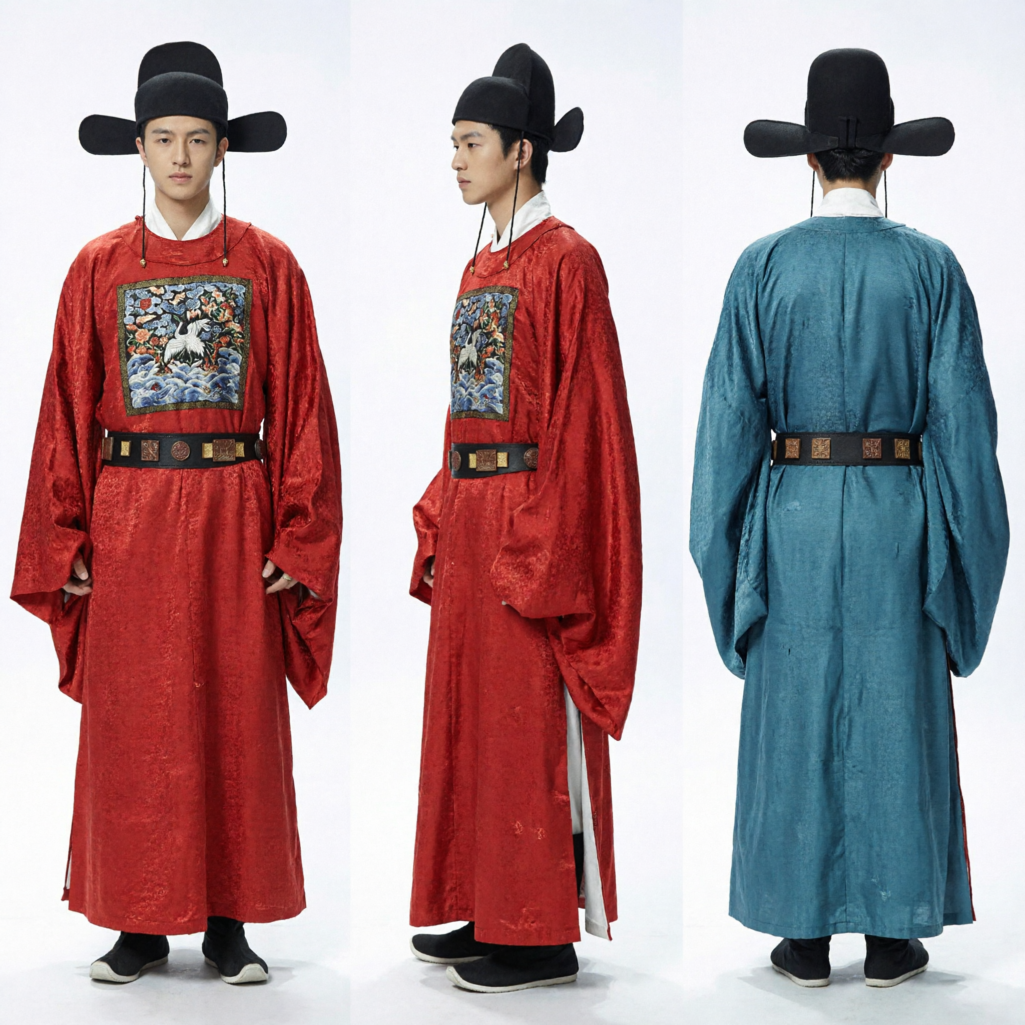 Traditional Korean Hanbok Red Scholar Official Robe with Crane Patch Men's Historical Cosplay Costume