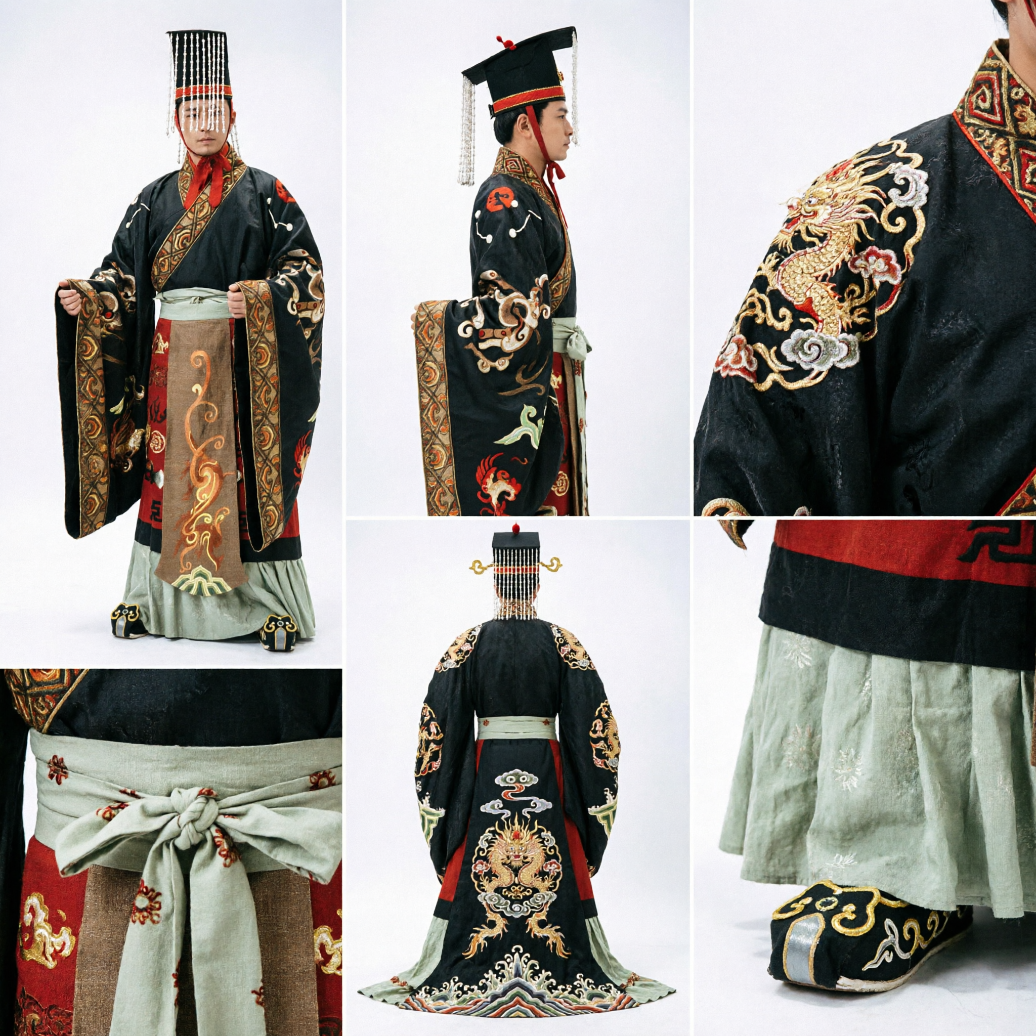 Men's Ancient Chinese Emperor Costume Han Dynasty King Robe Traditional Hanfu for Stage Performance
