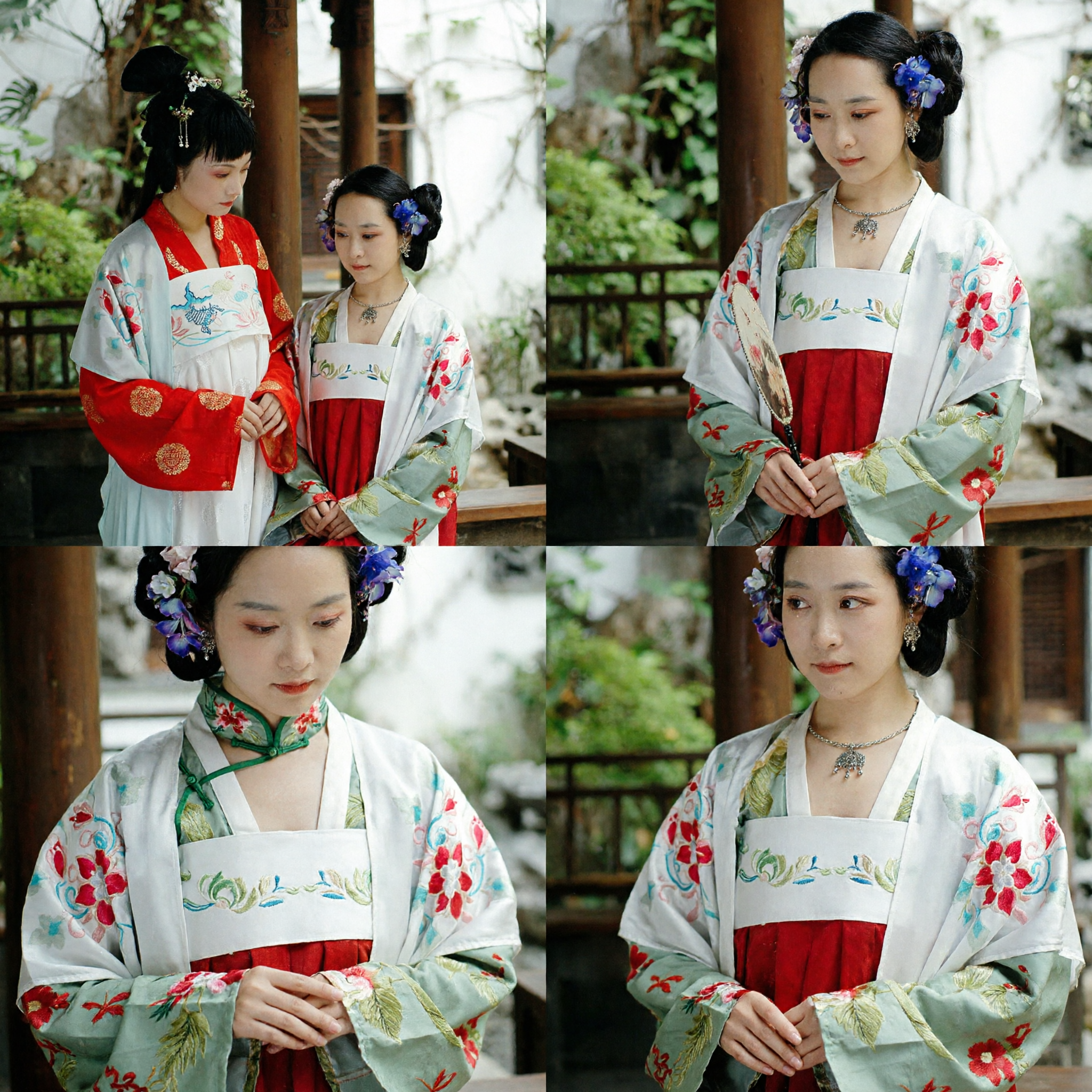 Traditional Chinese Hanfu Costume for Women Tang Dynasty Style Embroidered Red and White Dress for Festivals