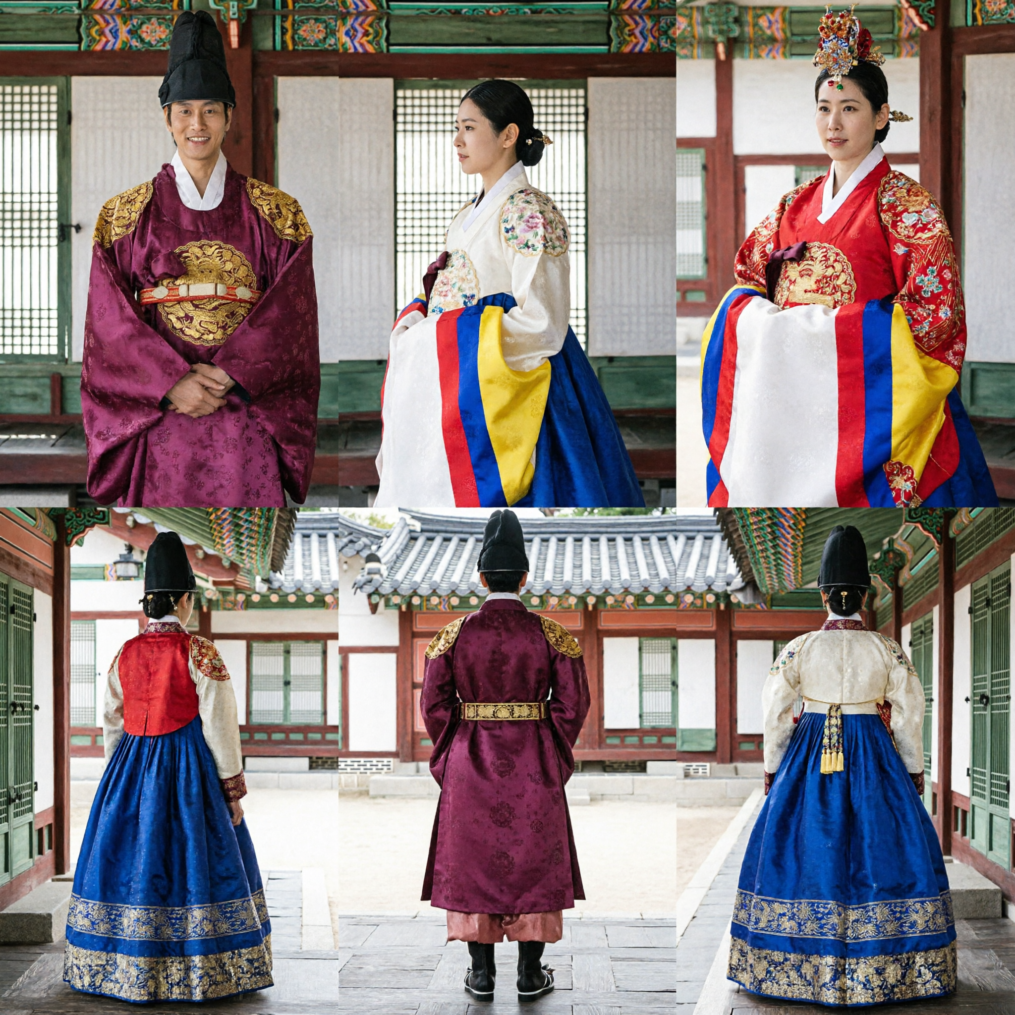 Korean Royal Wedding Hanbok Costume Set Traditional Bride and Groom Outfit for Historical Photoshoots