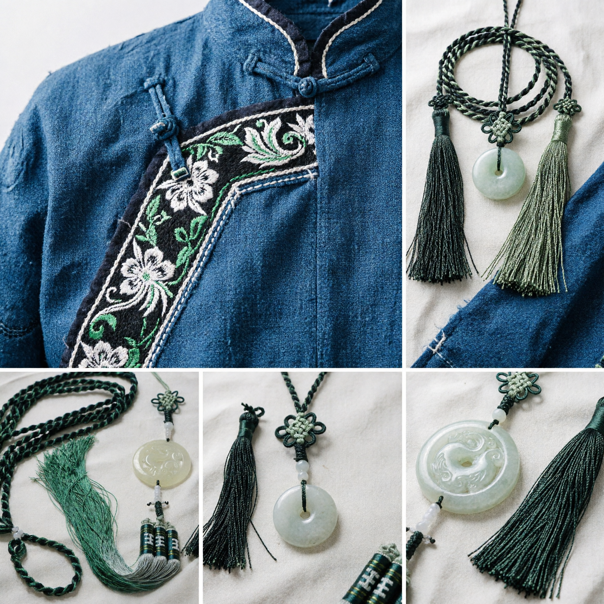 Traditional Chinese Green Jade Pendant Tassel Ornament with Braided Cord for Hanfu Accessory and Car Hanging