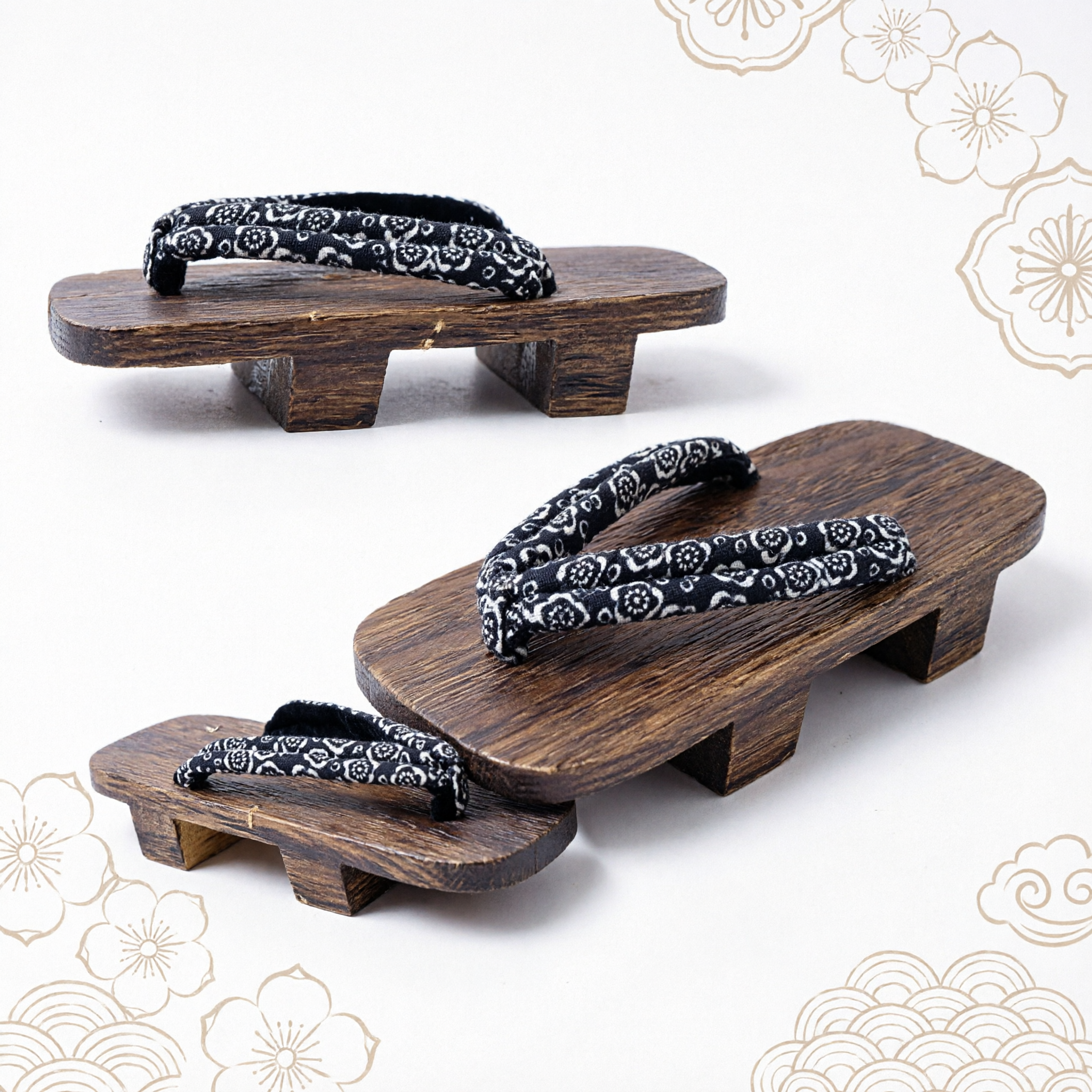 Traditional Japanese Okobo High Platform Wooden Geta Sandals with Black Floral Straps for Maiko Cosplay and Cultural Festivals