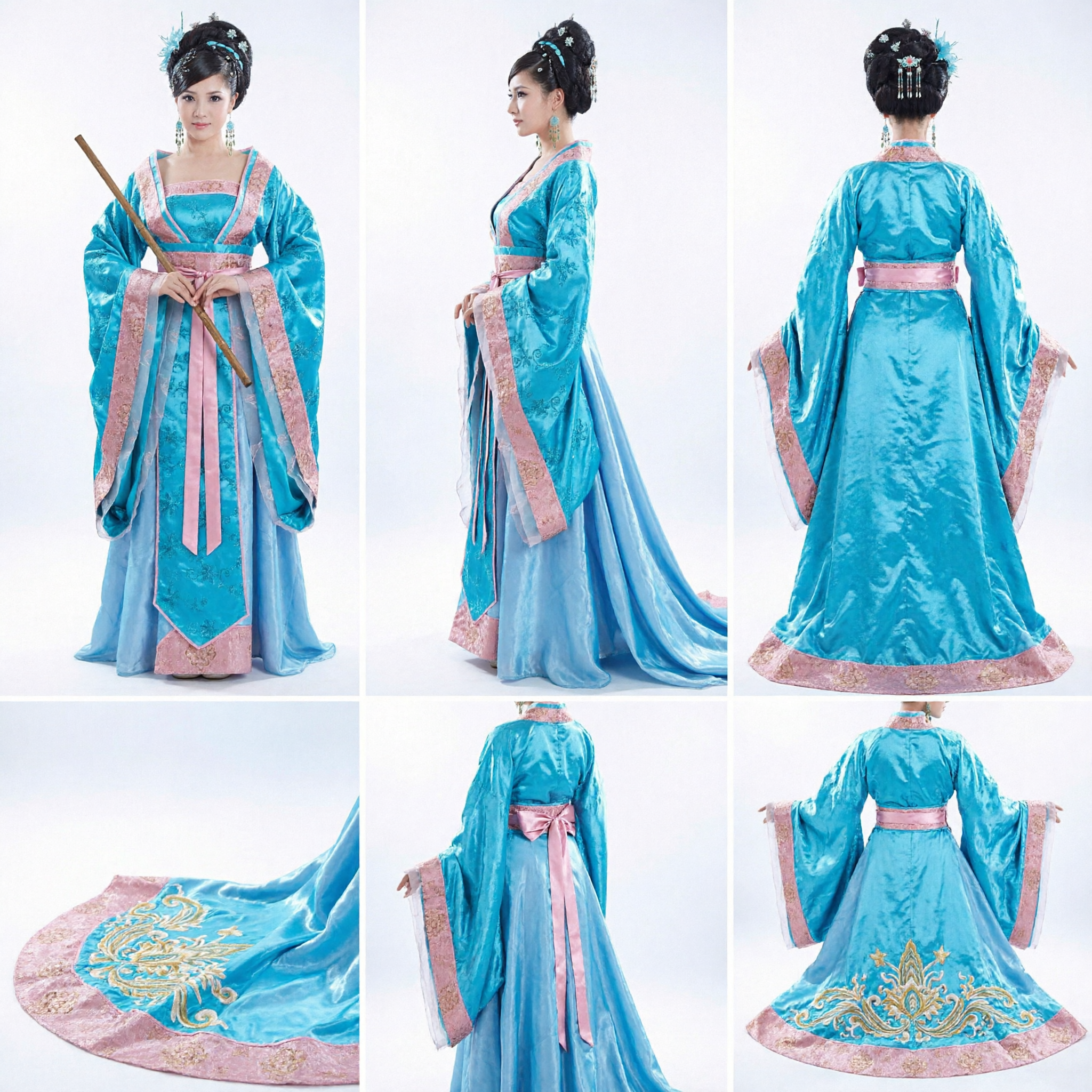 Elegant Blue Ancient Chinese Traditional Hanfu Costume for Women Historical Palace Lady Stage Performance Dress
