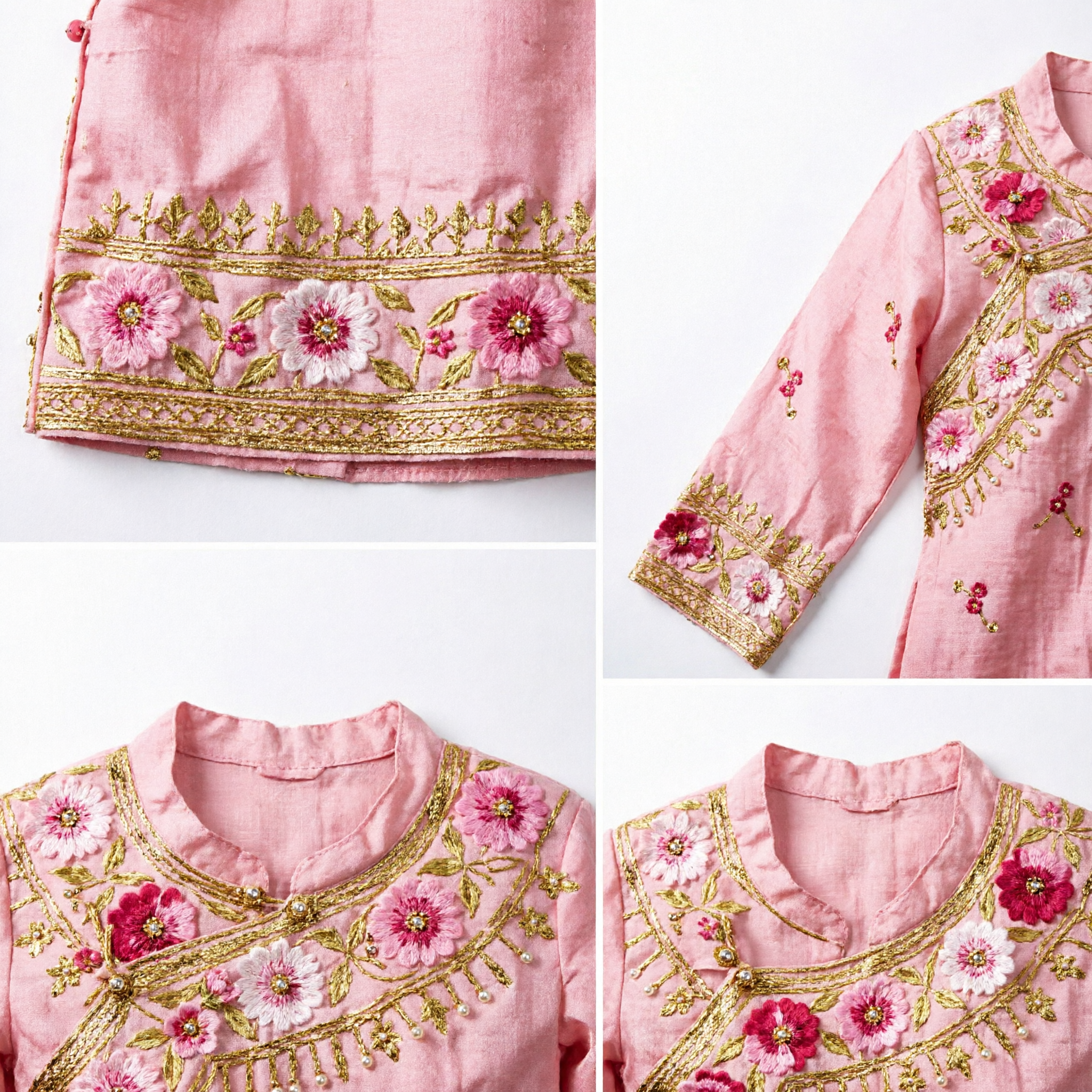 Elegant Pink Beaded Floral Embroidered Sheer Fabric for Traditional Chinese Hanfu and Cheongsam Dress Making