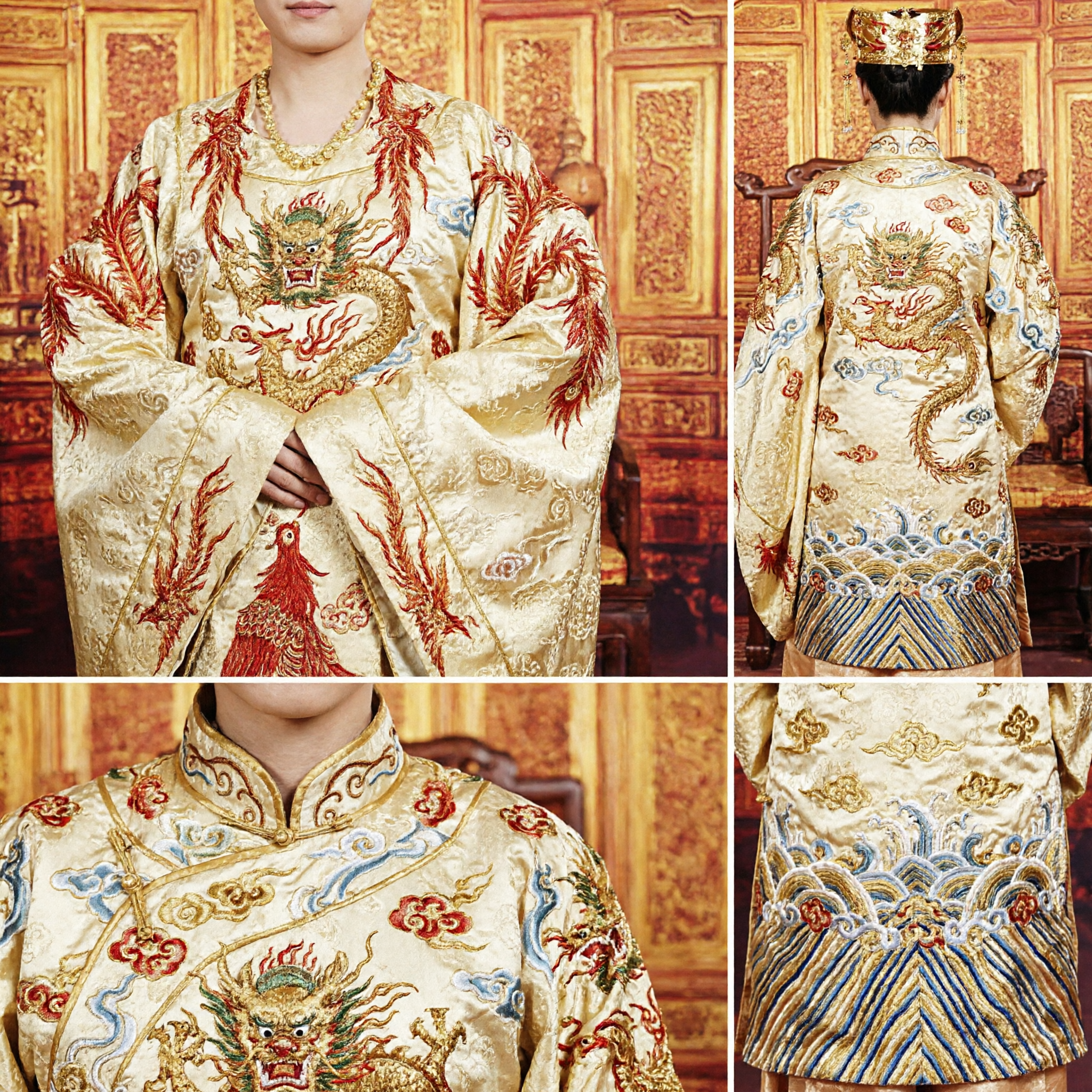 Traditional Chinese Wedding Dress Dragon and Phoenix Robe Ming Dynasty Imperial Style Bride and Groom Costumes