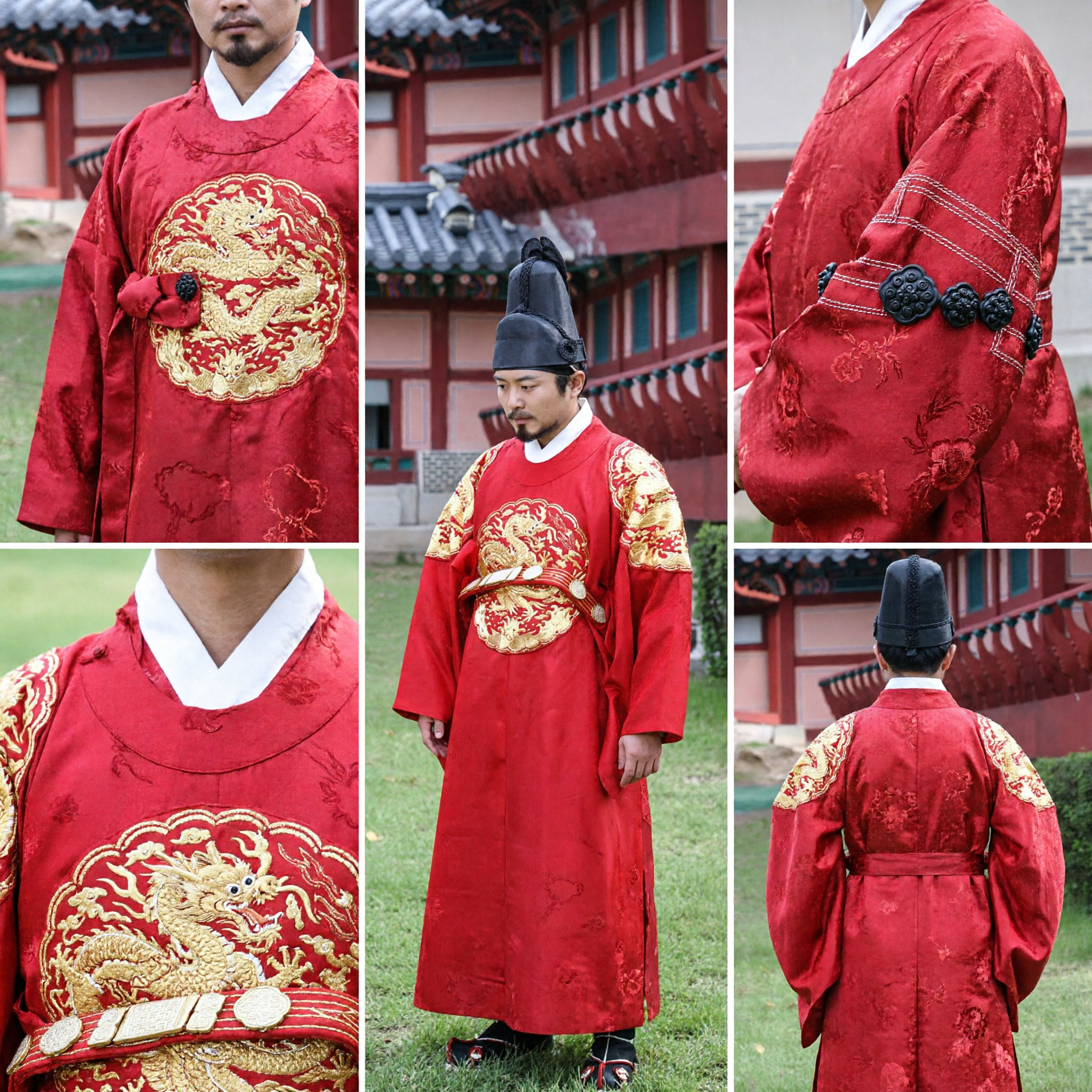 Traditional Korean Royal Hanbok Red Dragon Robe King Costume for Men Historical Cosplay and Events