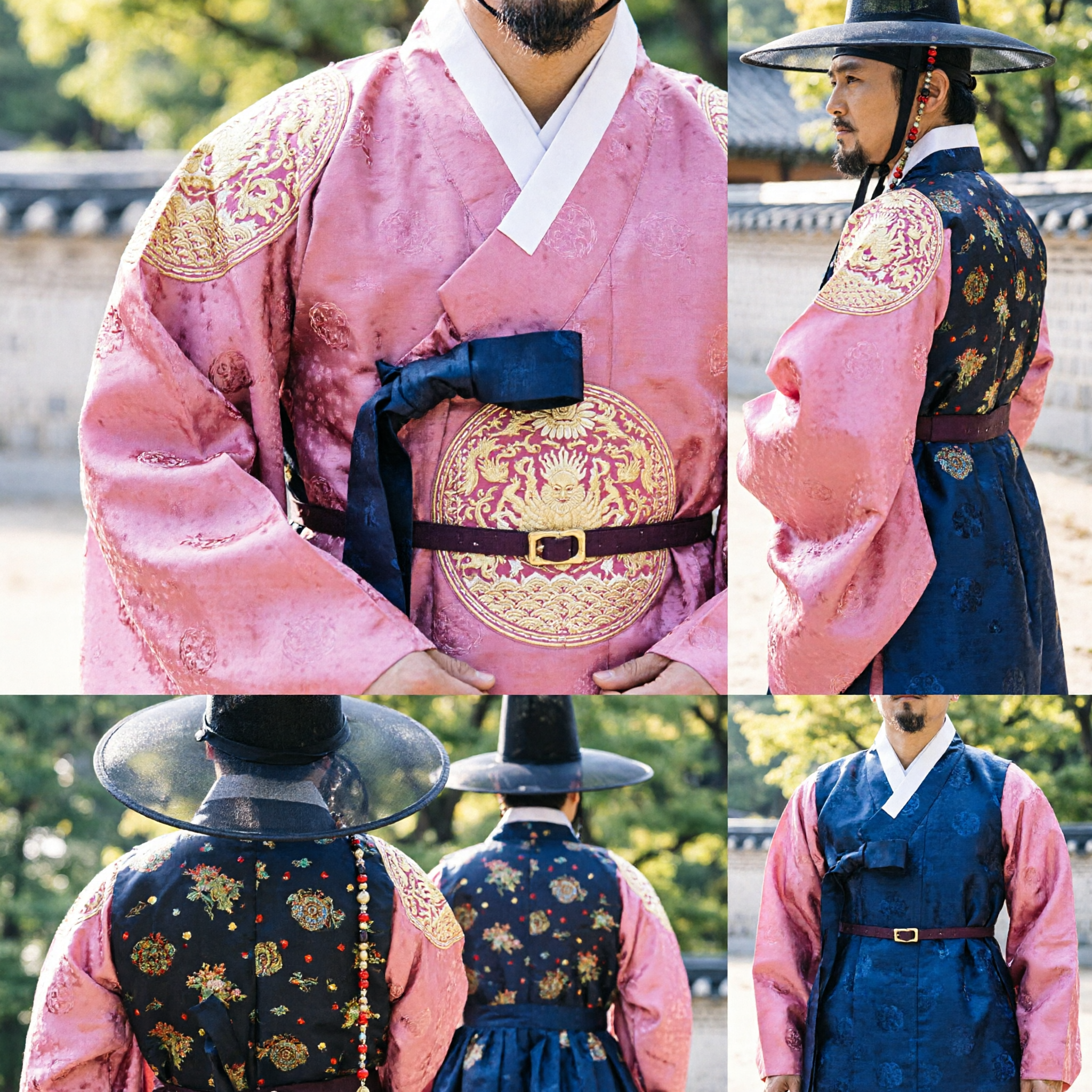 Men's Traditional Korean Hanbok Royal Nobleman Costume Set with Embroidered Robe and Gat Hat for Historical Drama