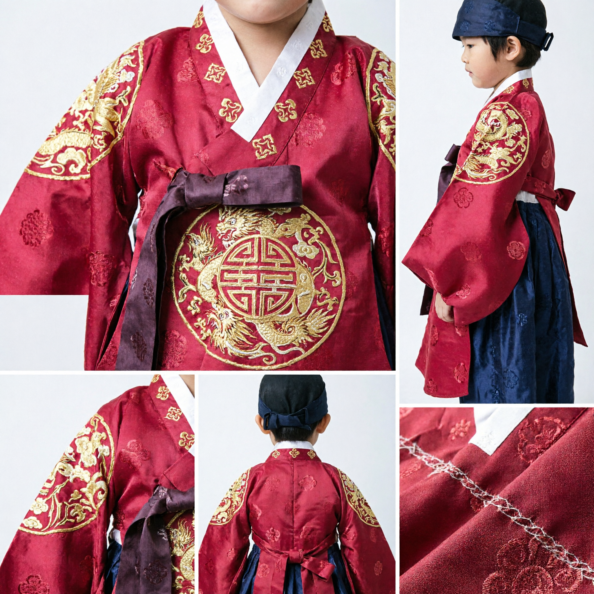 Traditional Korean Boy Hanbok Red Wedding Flower Boy Costume Gold Embroidery Ceremonial Outfit for Kids