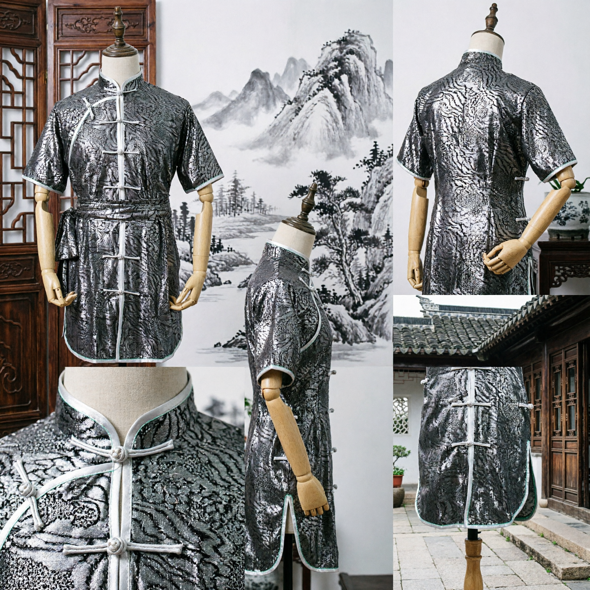 Men's Silver Tiger Pattern Kung Fu Uniform Traditional Chinese Martial Arts Tai Chi Tang Suit