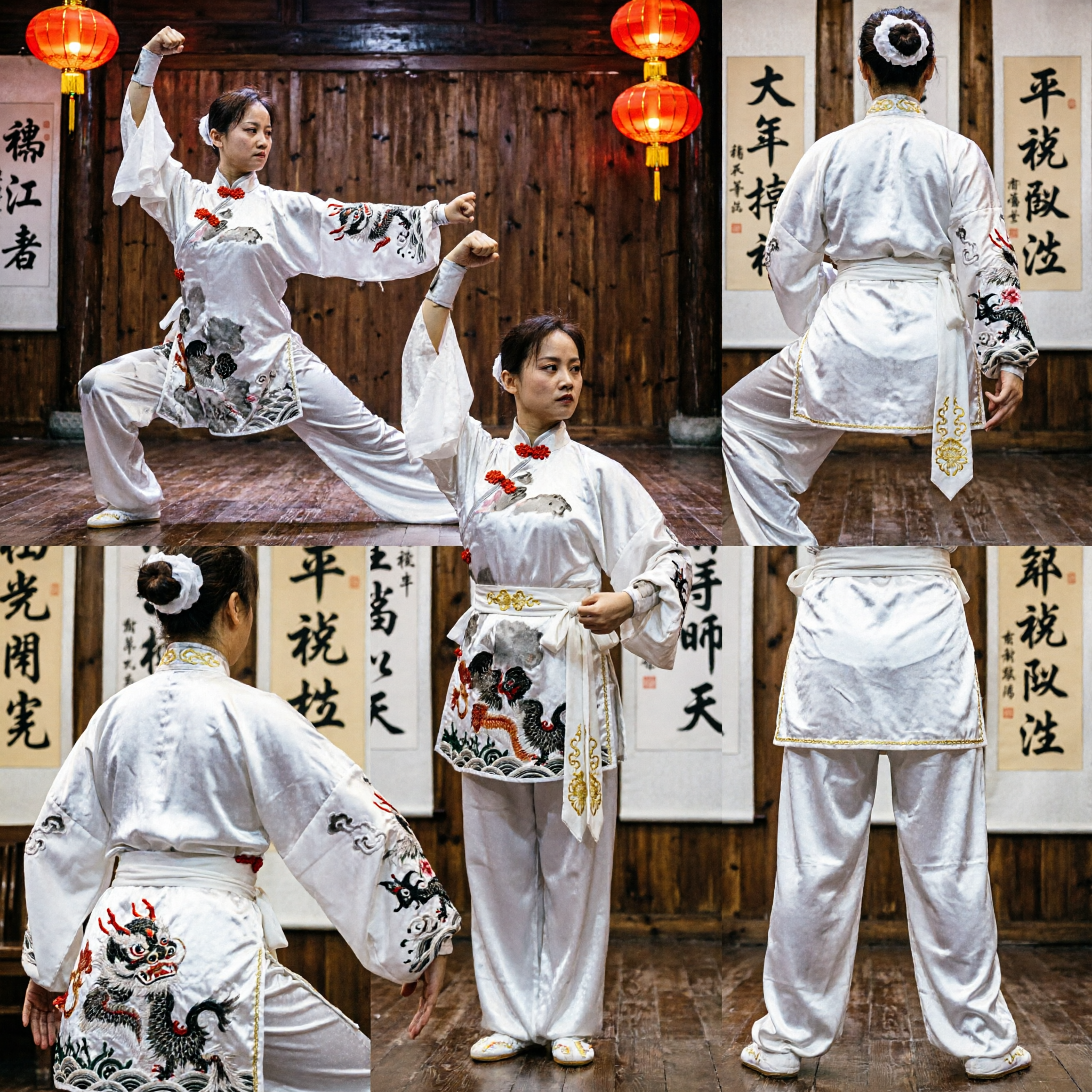 Women's White Silk Tai Chi Uniform Traditional Chinese Kung Fu Suit for Martial Arts Competition