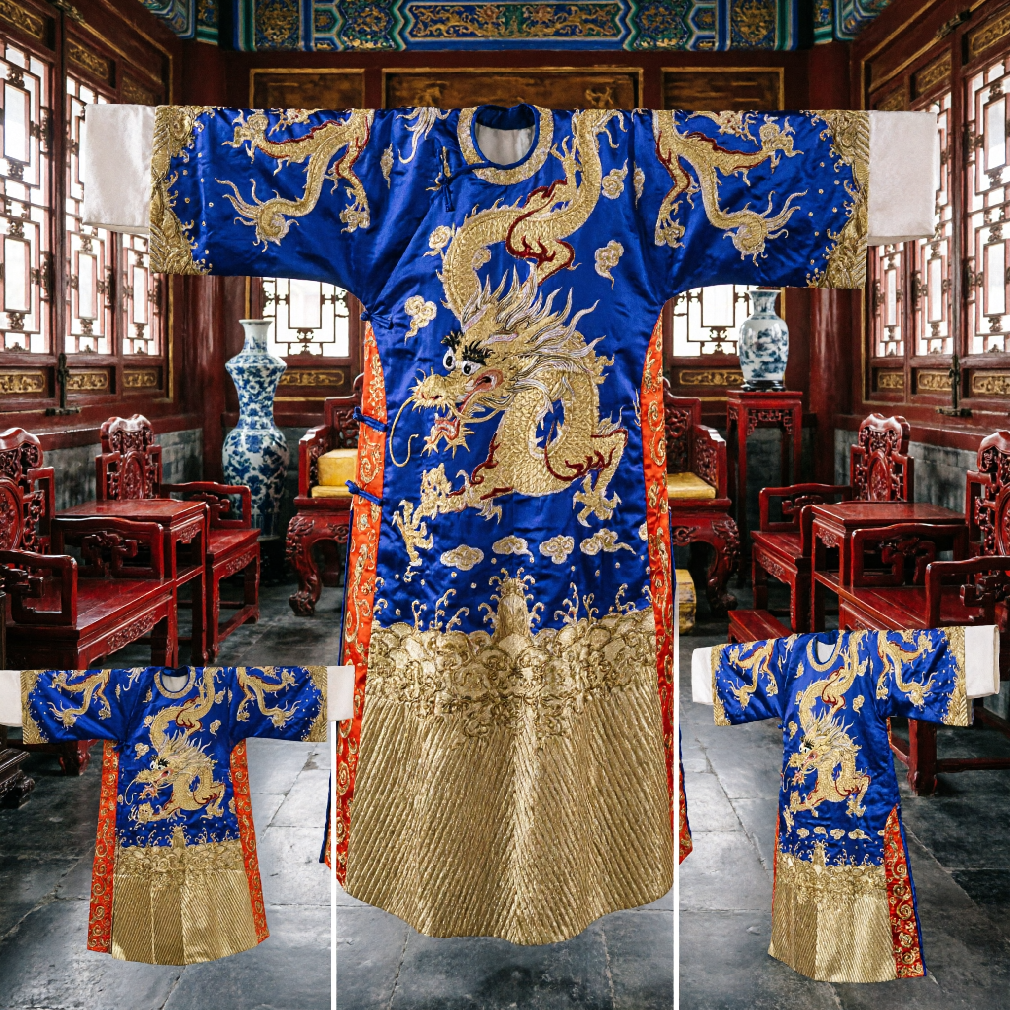 Traditional Chinese Blue Dragon Robe Imperial Ming Dynasty Hanfu Costume for Men Stage Performance Events
