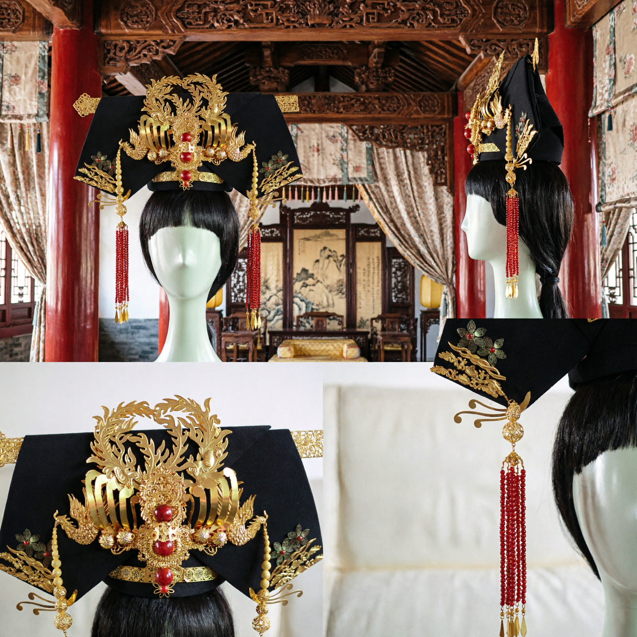 Exquisite Traditional Chinese Wedding Phoenix Crown Gold Hanfu Hair Accessories Ancient Bride Headdress Fengguan