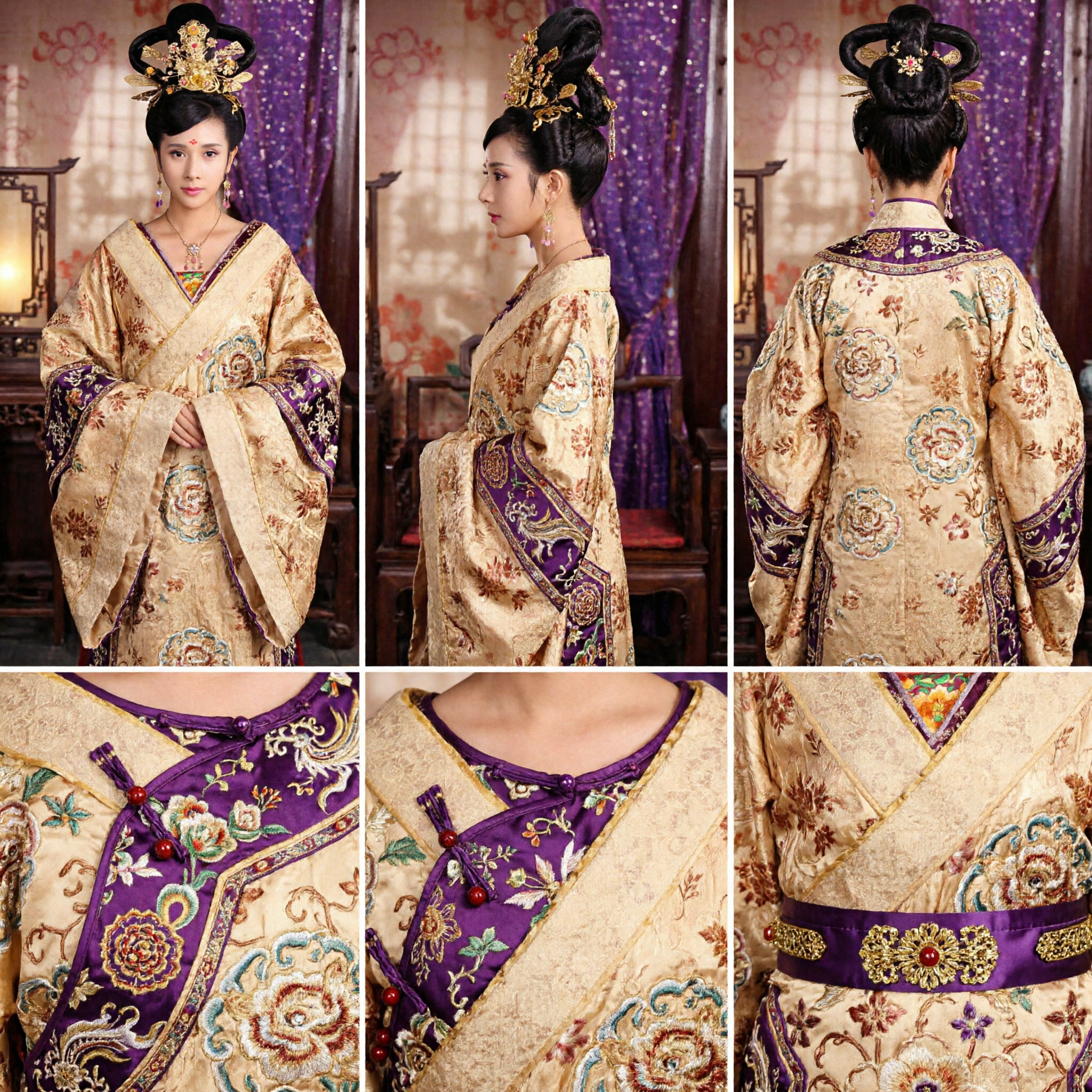 Ancient Chinese Tang Dynasty Empress Headdress Gold Hair Accessories Traditional Hanfu Costume for Women