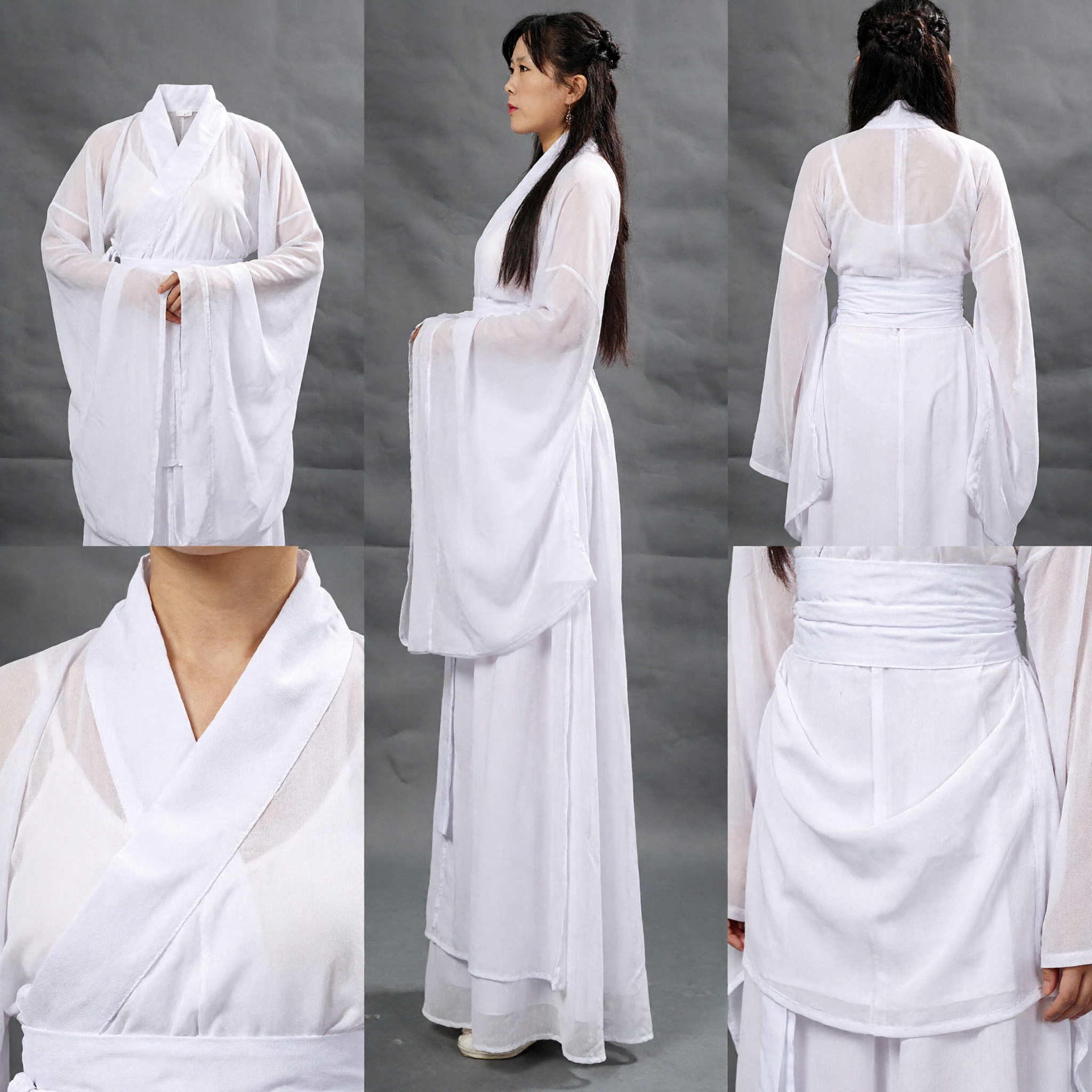 Women's Traditional Chinese White Hanfu Robe Ancient Wuxia Martial Arts Costume for Performance and Photography