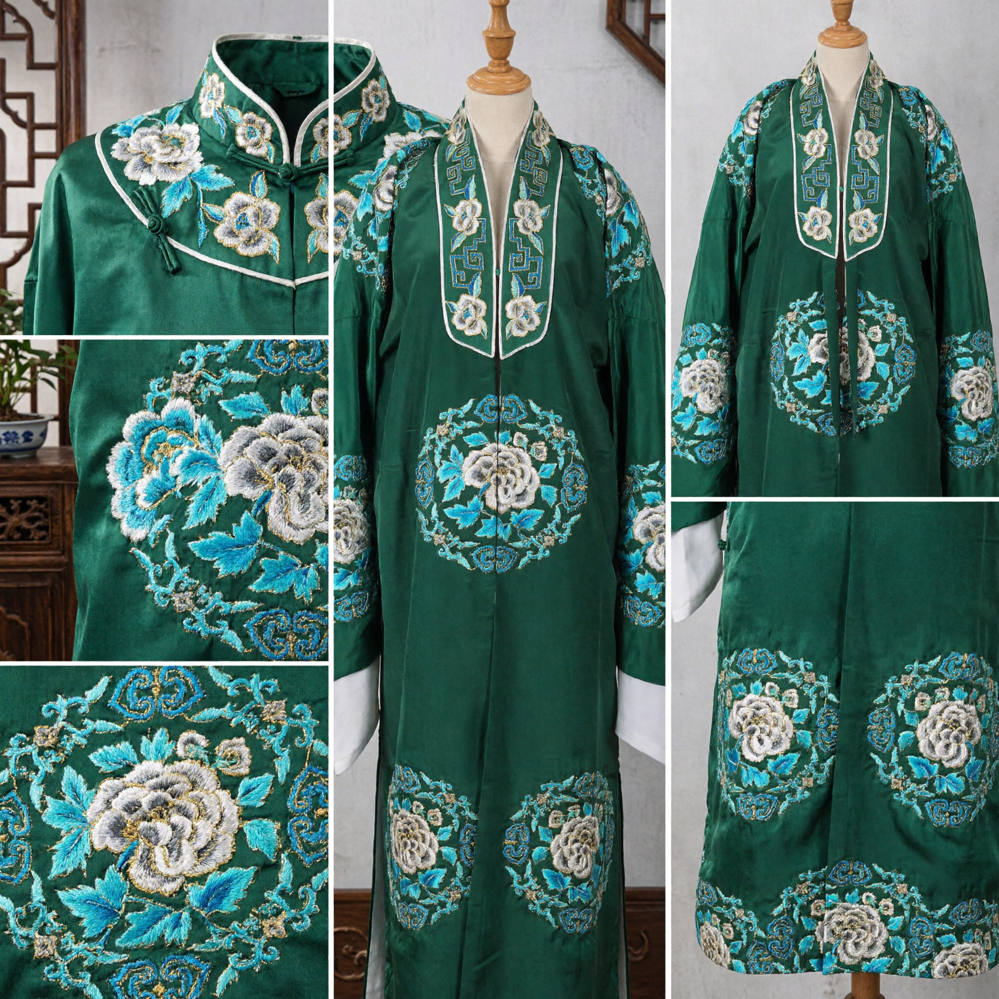 Traditional Chinese Peking Opera Green Embroidered Peony Cape Costume for Hua Dan Stage Performance