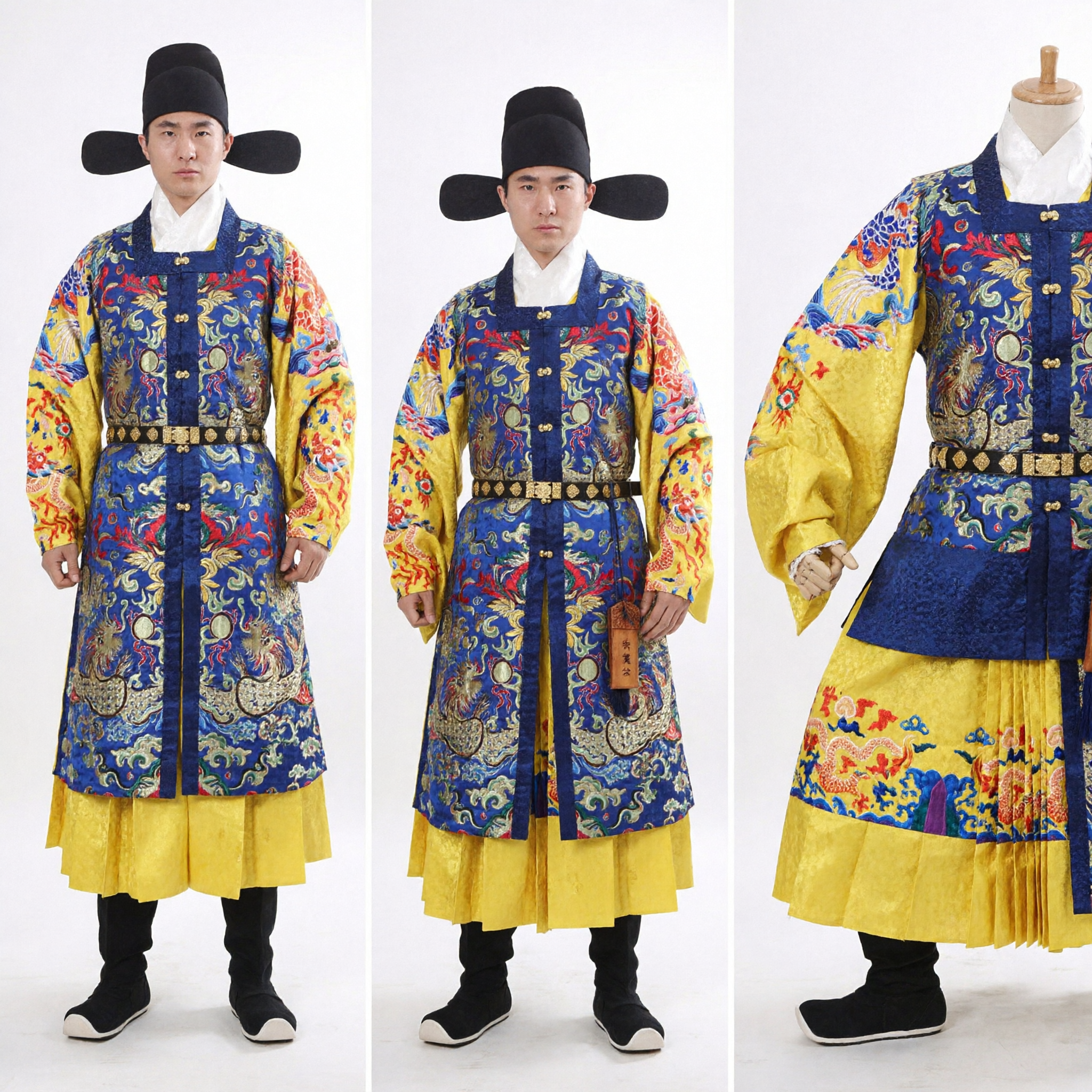 Traditional Chinese Ming Dynasty Official Costume Men's Imperial Blue Dragon Robe Ancient Hanfu for Cosplay Performance