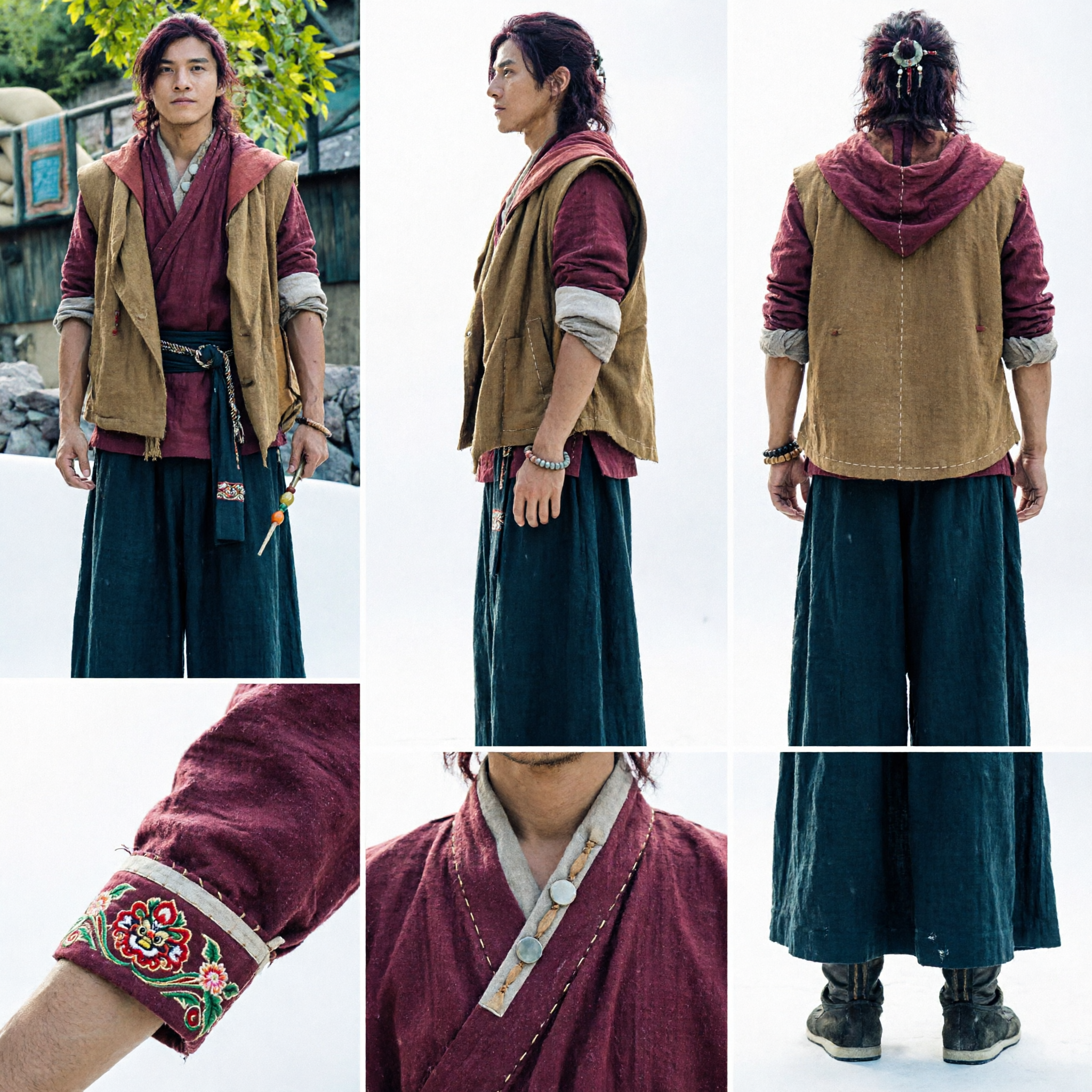 Men's Ancient Chinese Swordsman Costume Traditional Wuxia Martial Arts Cosplay Hanfu Clothing Set