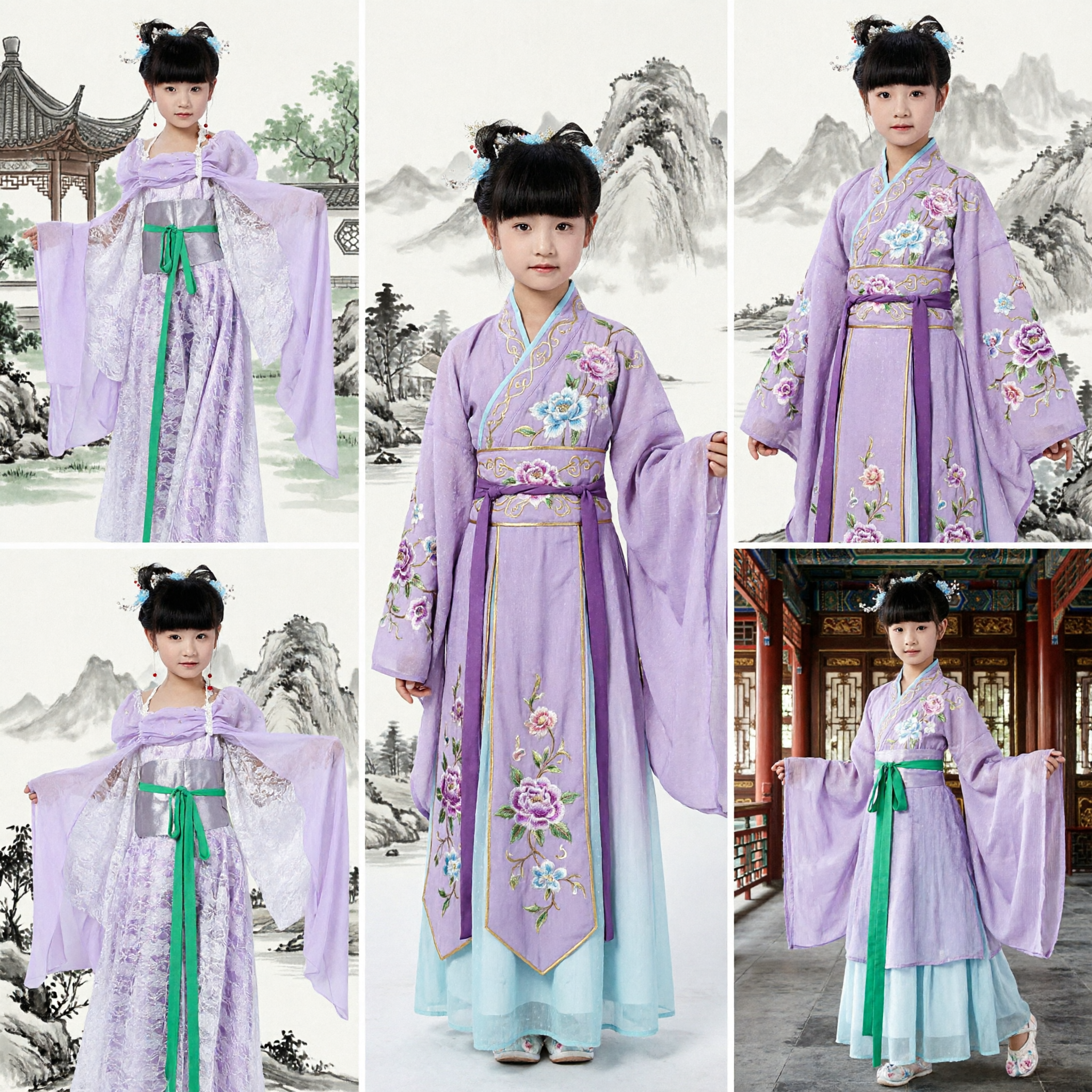 Girls Purple Hanfu Costume Traditional Chinese Fairy Dress Ancient Princess Outfit for Kids Performance and Parties