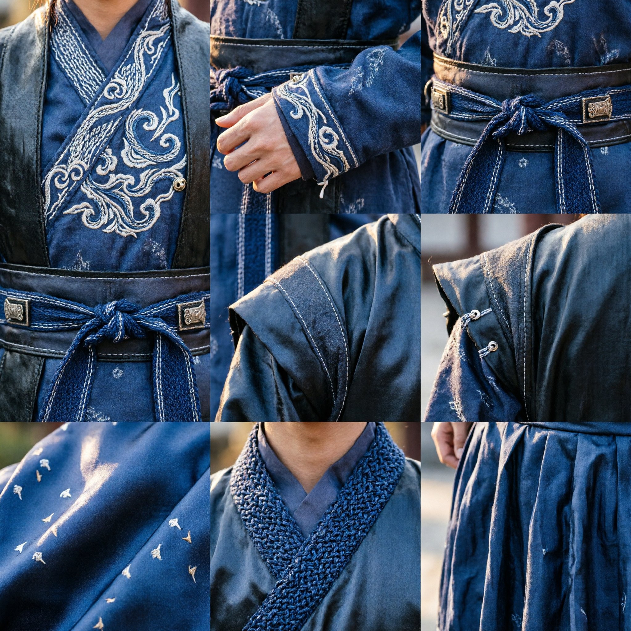 Traditional Chinese Ancient Knight Wig and Dark Hanfu Costume Set for Men Historical Cosplay